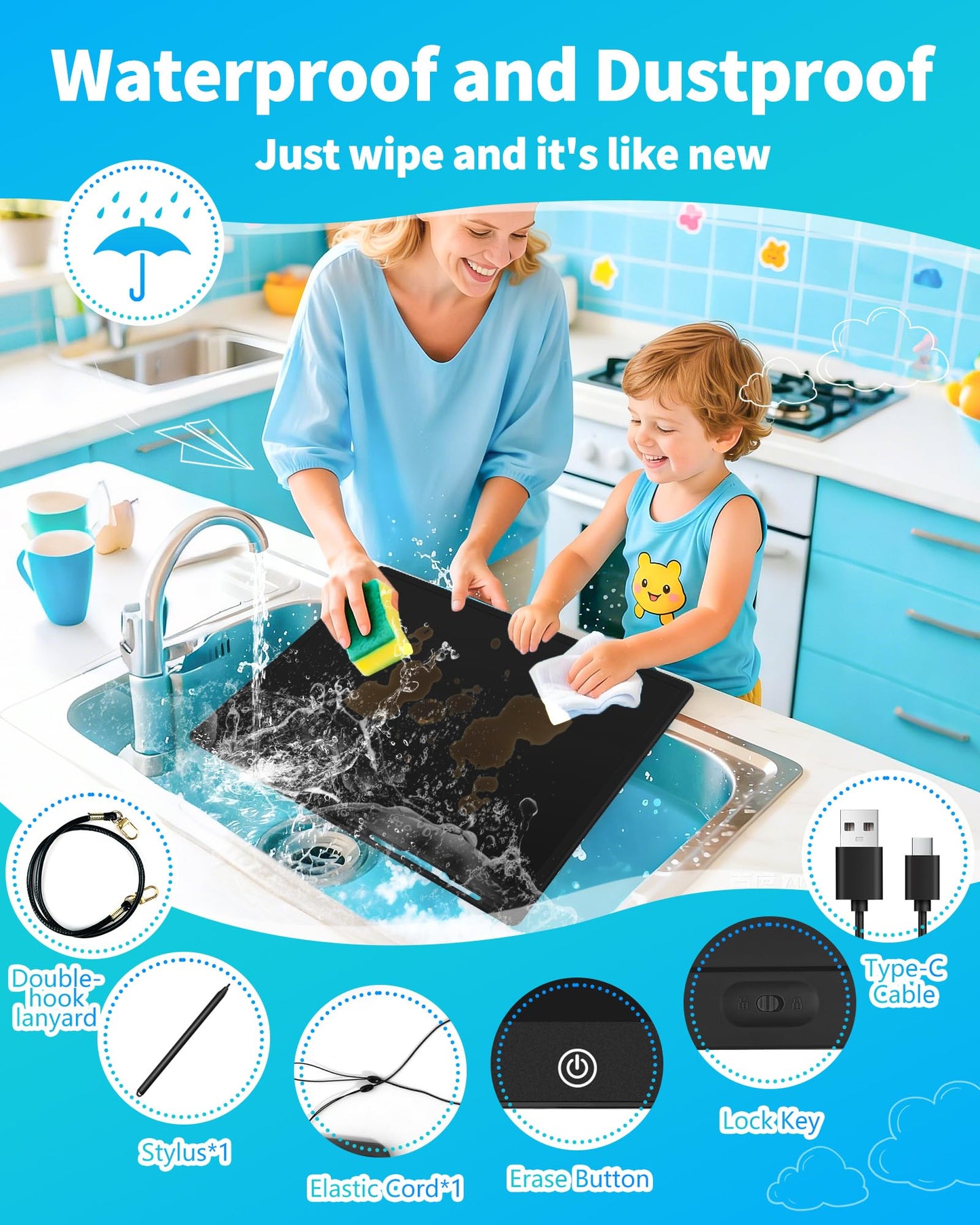 [Rechargeable] 20 Inch LCD Writing Tablet for Kids, Extra-Large Drawing Tablet for Adults, Educational & Learning Toys for Boys Girls Ages 8-12 Years Old, Drawing Board for Kids Birthday Gift (Black)