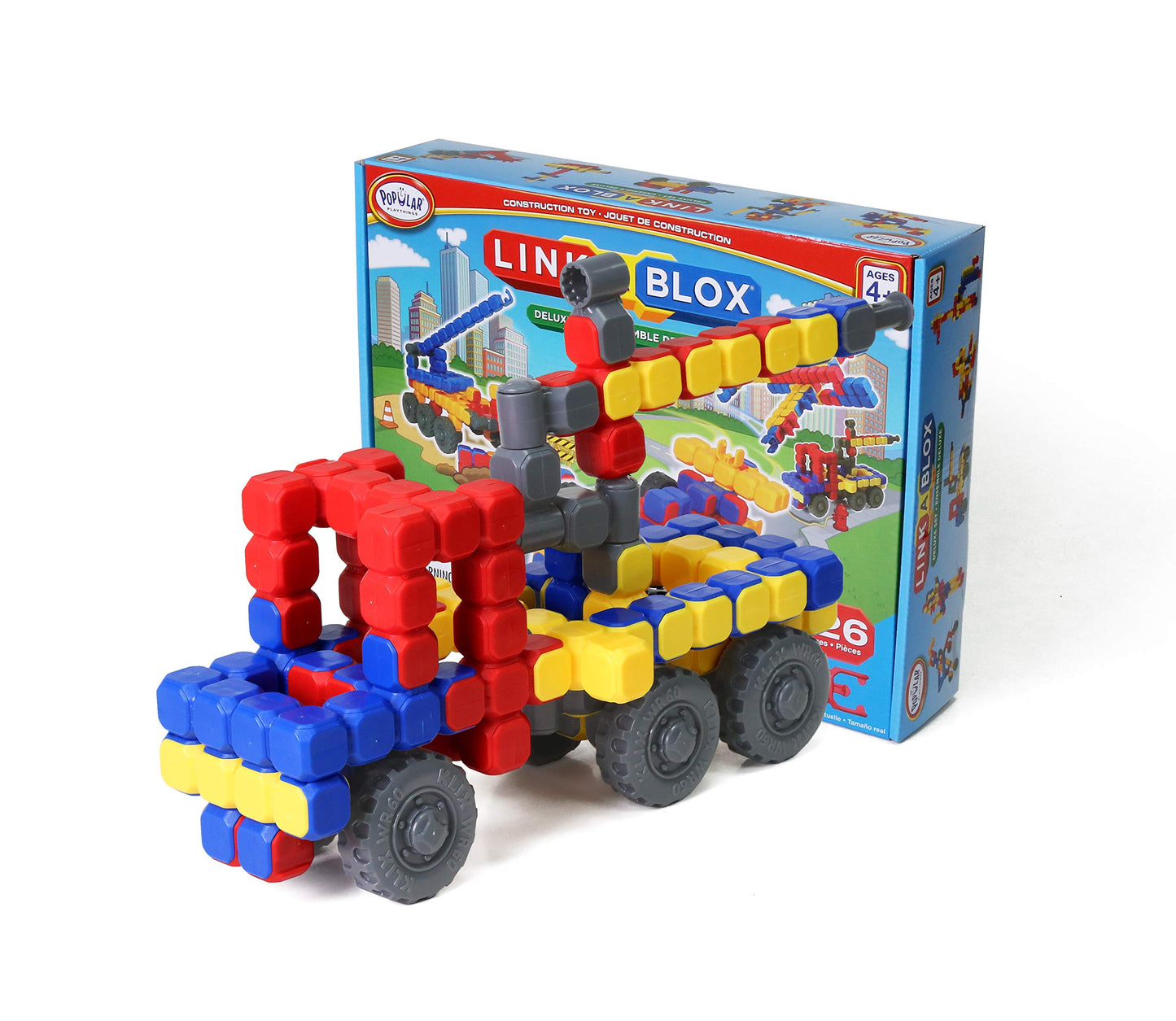 POPULAR PLAYTHINGS LinkaBlox Deluxe Snap Together Building Toy, Click Block Construction Set for Kids, Stem Play Ages 4 & Up – 126 Pieces