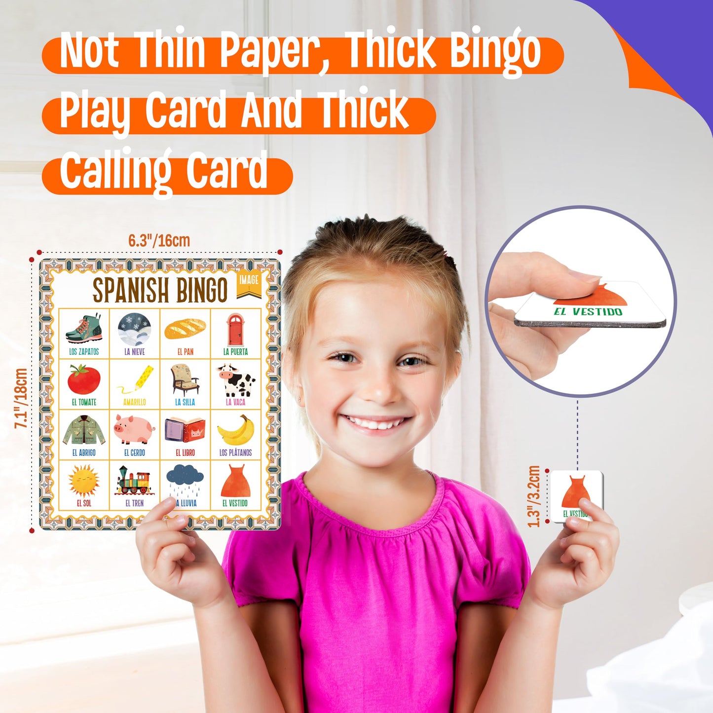 SpriteGru Spanish Bingo Game, 12 Vocabulary Bingo Board Game Bilingual Word Learning Educational Toys for Words Learning - Ages 5 and up (Up to 12 Players)