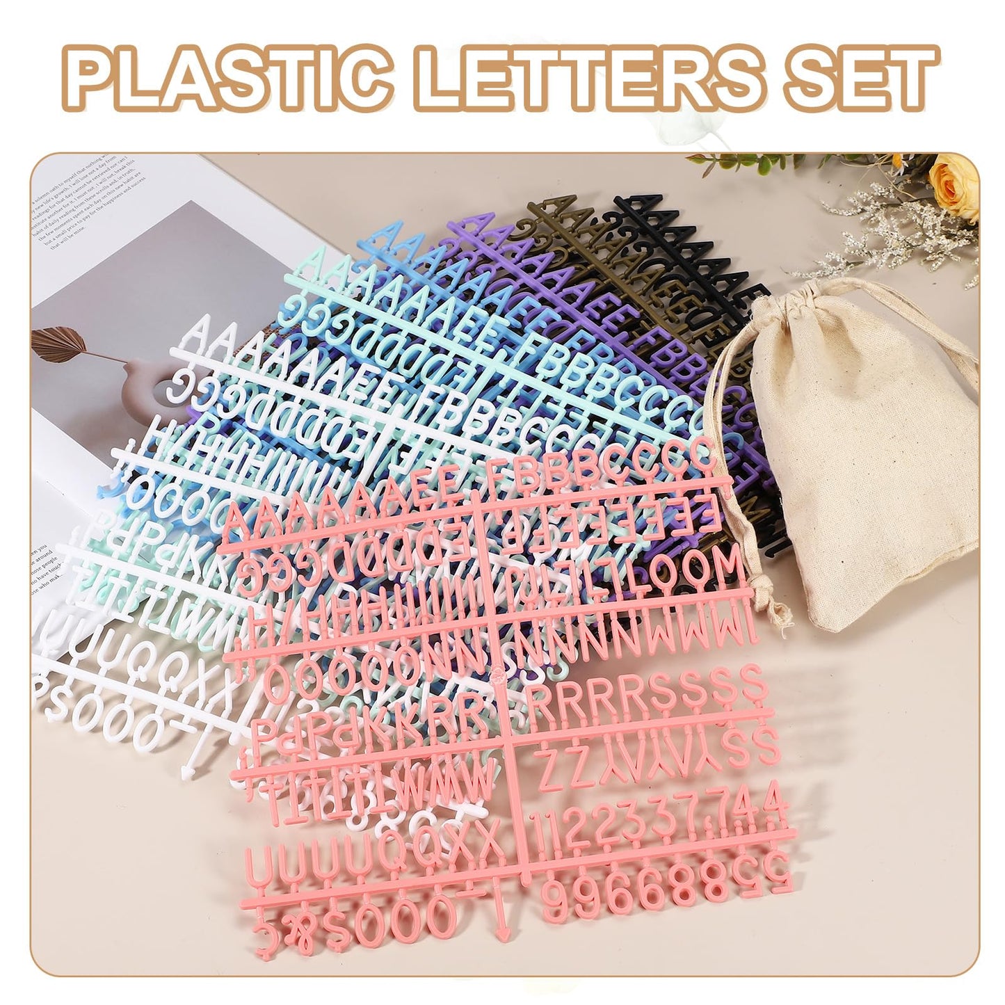PATIKIL 588 Piece Plastic Letters Set for Felt Letter Board, Blue Alphabet Message Board Accessories Including Letter Numbers with Restraint Strap for Cafe, Wedding, Birthday