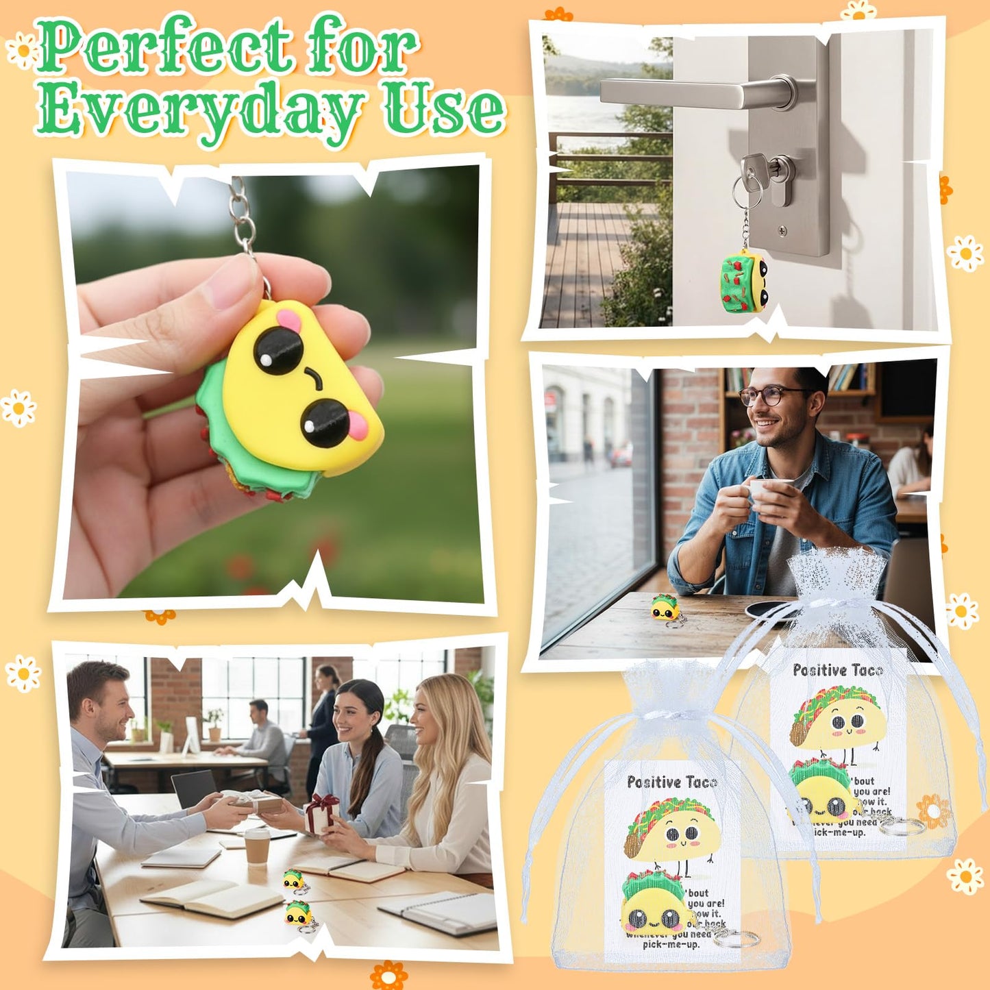 Junkin 24 Sets Taco Clicker Fidget Keychain 3D Printed Clicker Fidget Decompression Button Stress Relief Gifts with Positive Cards for Graduation Employee Coworker Staff Team Nurse Teacher