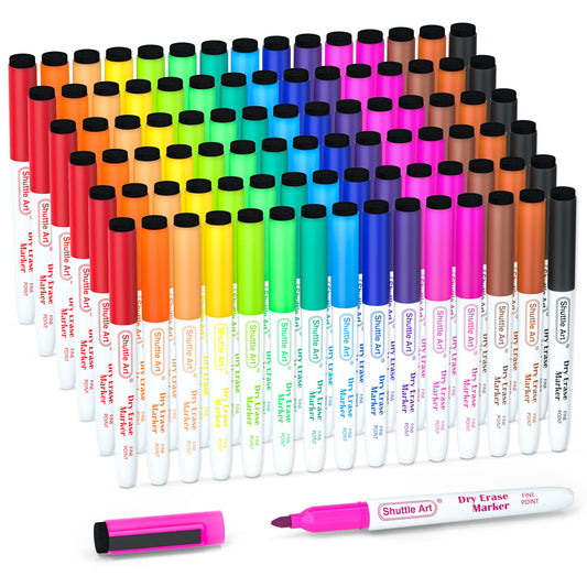 Shuttle Art Dry Erase Markers, 90 Bulk Pack 15 Colors Magnetic Whiteboard Markers with Erase, Fine Point Dry Erase Markers are Perfect for Writing on Whiteboard Mirrors Glass for School Office