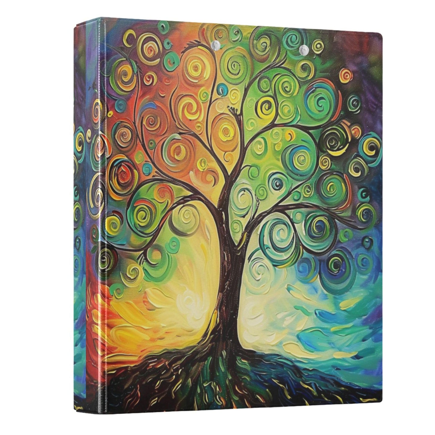 Tree of Life Round Ring Binders 1.5 Inch Rainbow Colorful 3 Ring Clipboard Binder for Office School Work Supplies File Folder 200 Sheet Capacity