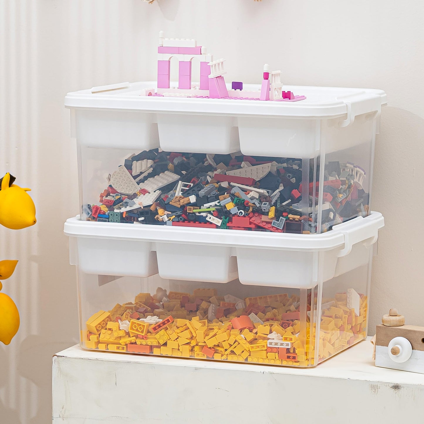 Citylife 17 QT Plastic Storage Box with Building Baseplate Lid and Removable Tray Craft Organizers and Storage Clear Storage Container for Organizing Bead, Tool, Sewing