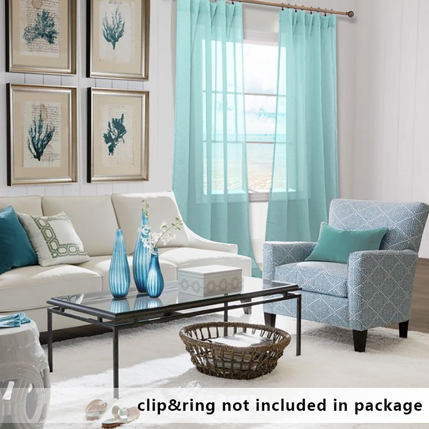 KOUFALL Aqua Curtains 63 Inch Length 2 Panels for Bedroom Matching Wall Bedding Semi Sheer Opaque Window Curtains for Bedroom,Seafaom/Retro Mint Green