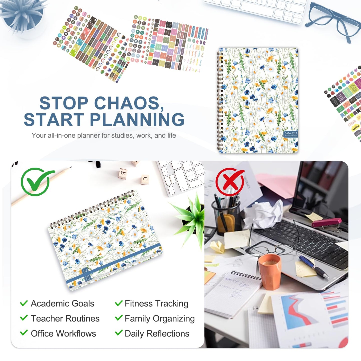 Planner 2026-2027, Weekly and Monthly Academic Planner, July 2026 - June 2027, Hardcover Calendar Agenda Book for School Year Planning, School Supplies for Teacher and Student, A5(6.3'' x 8.5'')