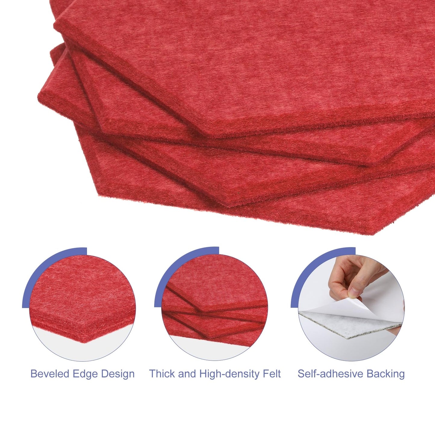 PATIKIL Felt Bulletin Board, 12"x10", 6 Packs Self Adhesive Hexagon Felt Tiles for Sound Proofing Wall Panels for Home Office Recording Studio,Game Room, Red