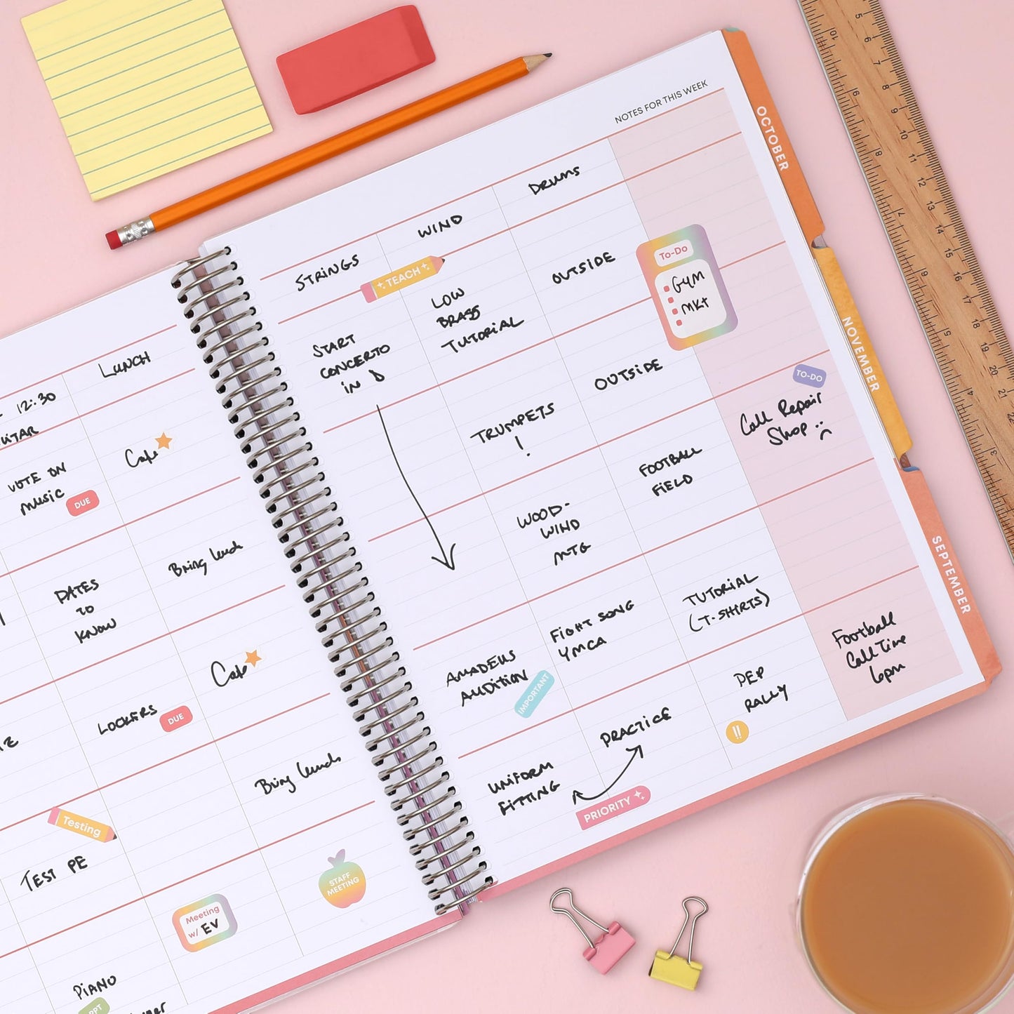 Blue Sky Teachwell 2026-2027 Weekly and Monthly Academic Year Teacher Lesson Planner Calendar, July 2026 - June 2027, 8.5" x 11", Flexible Cover, Heavy Duty Coil Binding, Colorful Interior, Laminated Tabs, Storage Pocket, Includes Stickers, Mikki