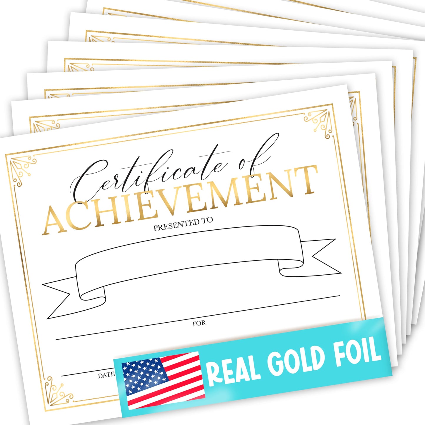 Premium Real Gold Foil Certificate of Achievement Awards -25 Bulk Award Certificates for Students & Employee of the Month, Certificate Paper, Superlative Academic Excellence Certificates of Completion