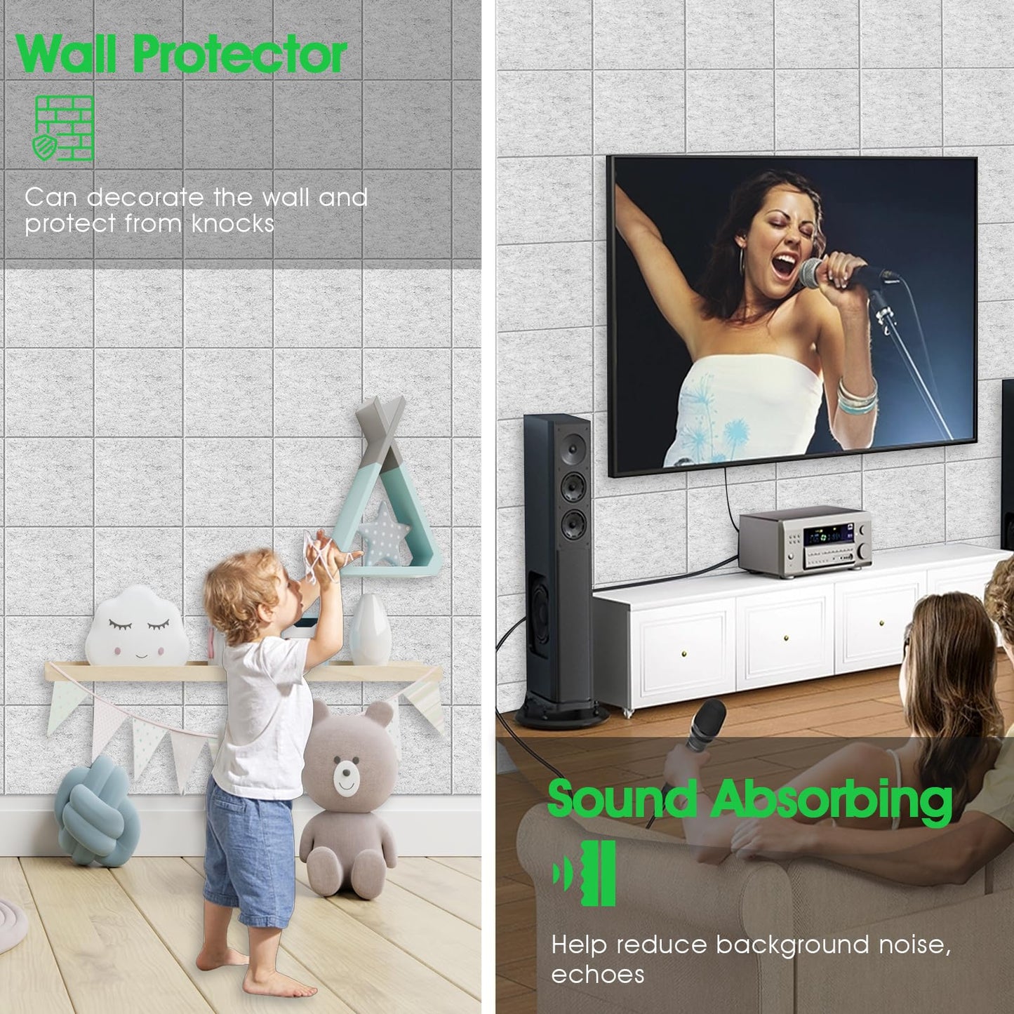 Large Cork Board for Office Wall Decor, 36"x24"- 6 Pack Felt Wall Tiles with Safe Removable Adhesive Tabs, 1/2" Thick, Felt Bulletin Board Pin Board Cork Boards for Walls - Gray Marble
