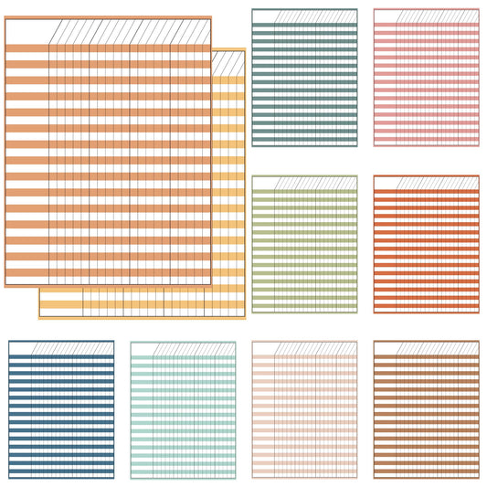 10Pack Boho Dry Erase Incentive Chart 17" x13" Multi-Color Classroom Laminated Reward Chore Charts Colorful Boho Tracking Chart for School Attendance Homework Progress Tracking, 30 Rows x 20 Columns