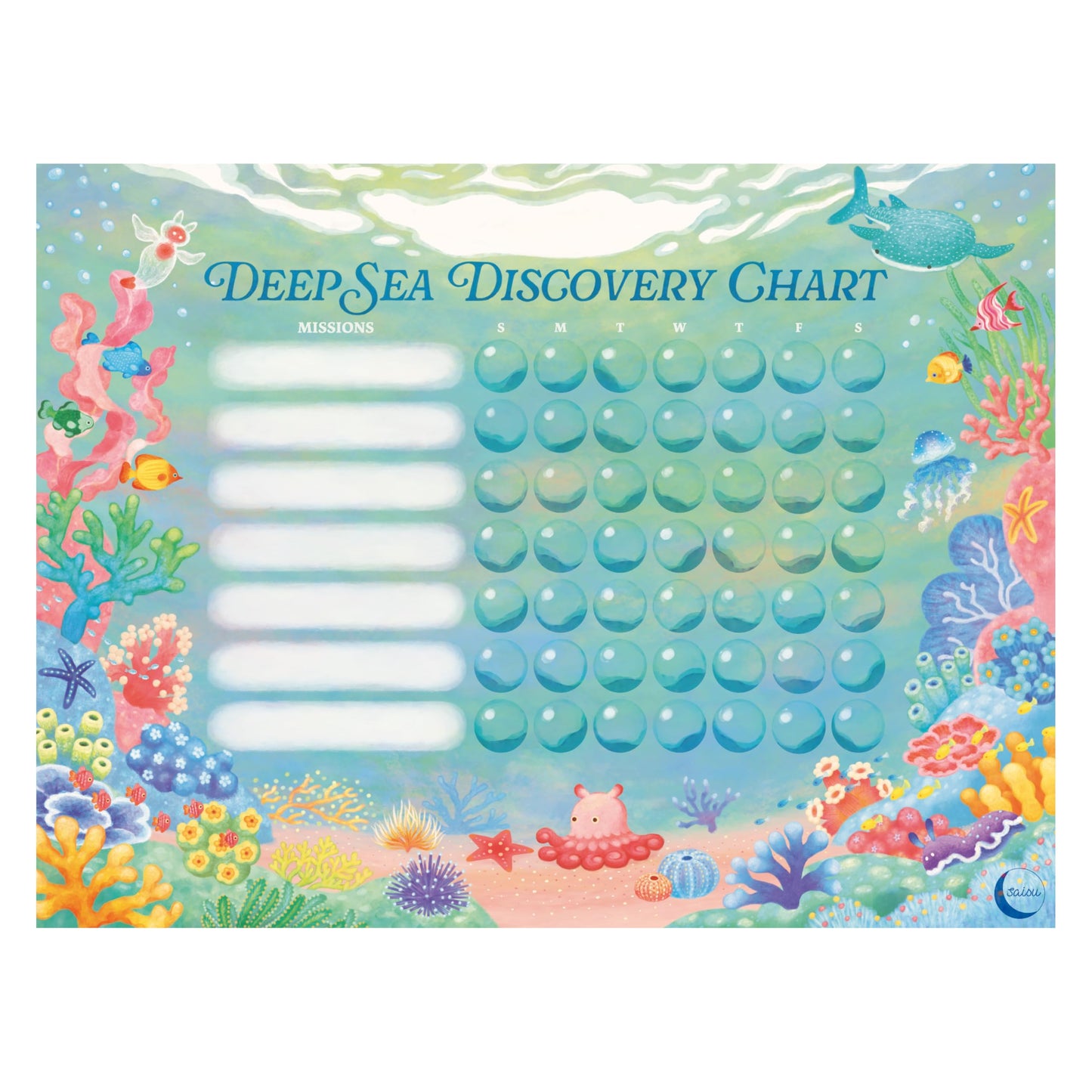Kids Chore & Routine Reward Chart Set – 3 Ocean-Themed 7-Day Charts with 147 Stickers – Gentle Behavior & Goal Tracker by Saisu – Ages 3+