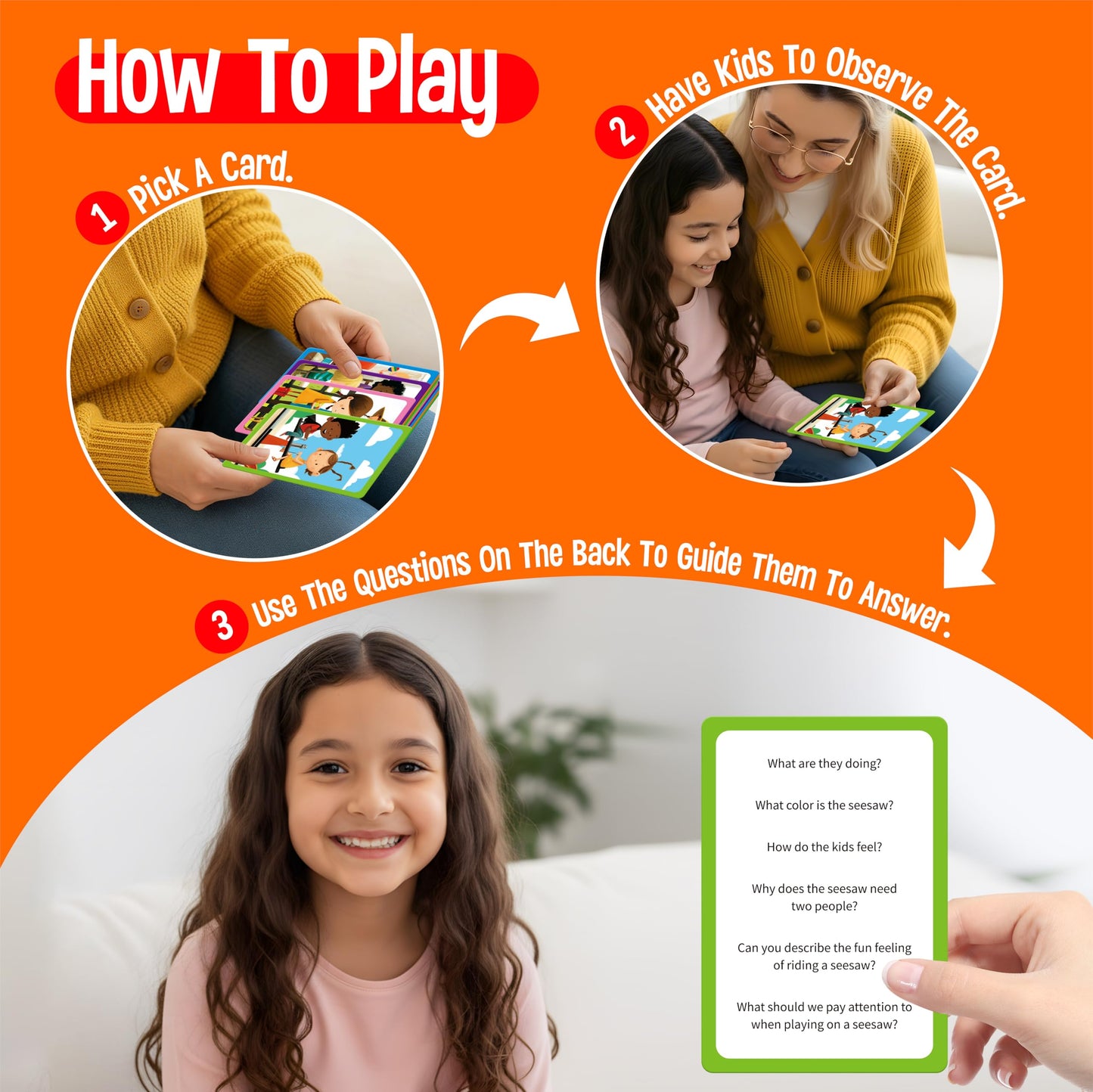 80 Scene Conversation Cards,480+ Questions Of What,Where,Who,Why & How,Materials for Social Skills,Learn Through Friendly Illustrations Of Situations,Develop Emotional Intelligence & Critical Thinking