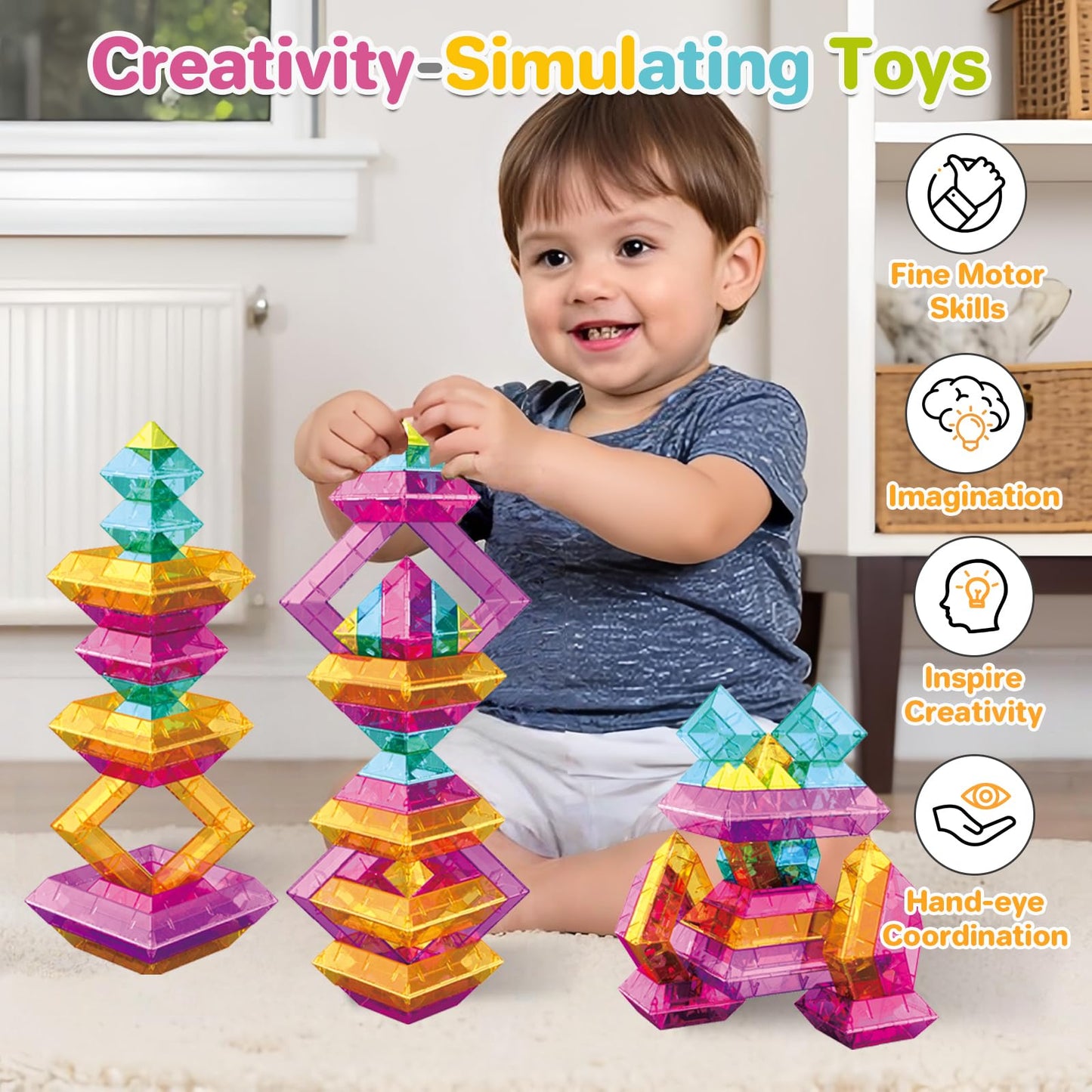 48 PCS Sensory Stacking Blocks, Light Table Compatible Building Blocks, STEM Educational Learning Resources for Toddlers Boys Girls Ages 3+