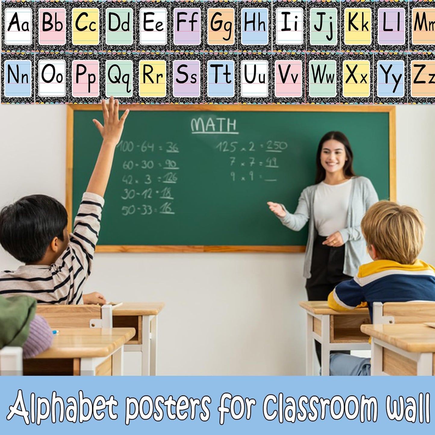 Adduster Bulletin Board Alphabet - ABC Alphabet Poster Classroom Decorating Set Preschool English Poster Kindergarten Elementary Classroom Wall Decor Daycare Homeschool Supplies