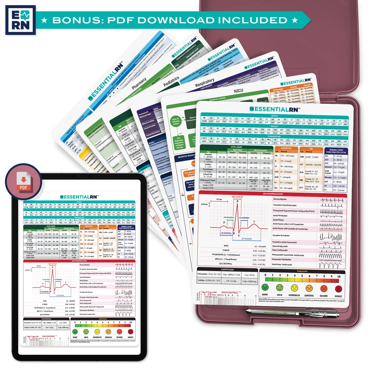 Essential RN Heavy Duty Nursing Clipboard with Storage Compartment, Penlight & Clinical Cheat Sheets – Nurse Clipboard Binder with Pen Holder - Perfect Nursing Accessories for Nursing Students