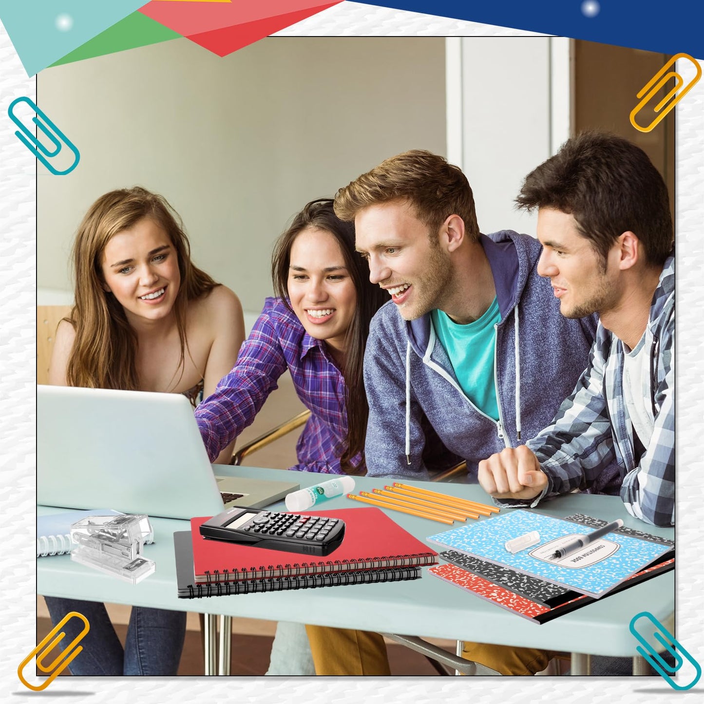 Gilprop 108 Pcs Middle High School Supplies Kit Back to School Supplies for Student 7-12 Grades Essentials Bundle Box Calculator Pencils Compass Notebook Pens(Colorful)