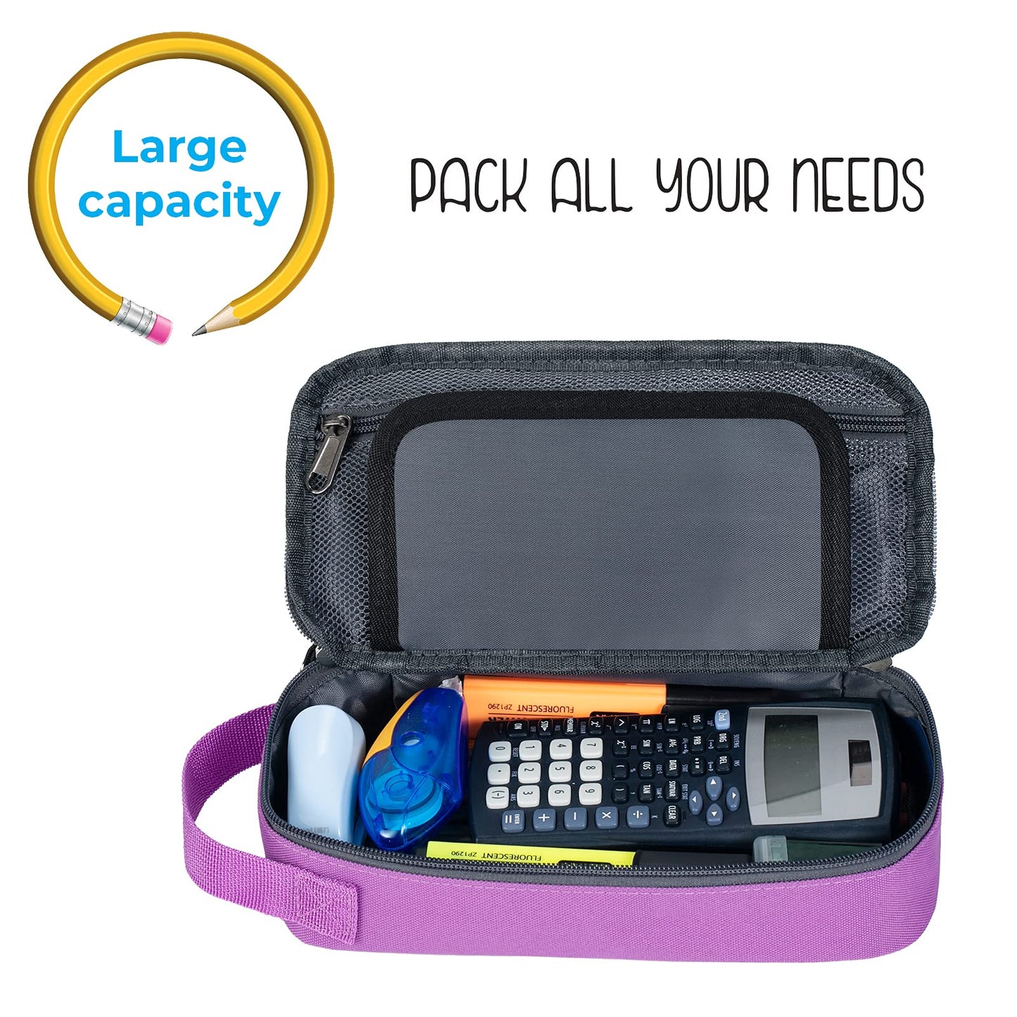 ECHSRT Large Pencil Case, Aesthetic Pen Pouch with Big Capacity, Minimalist Portable Stationery Bag with Handle for Office Organizer Purple Pencil Cases