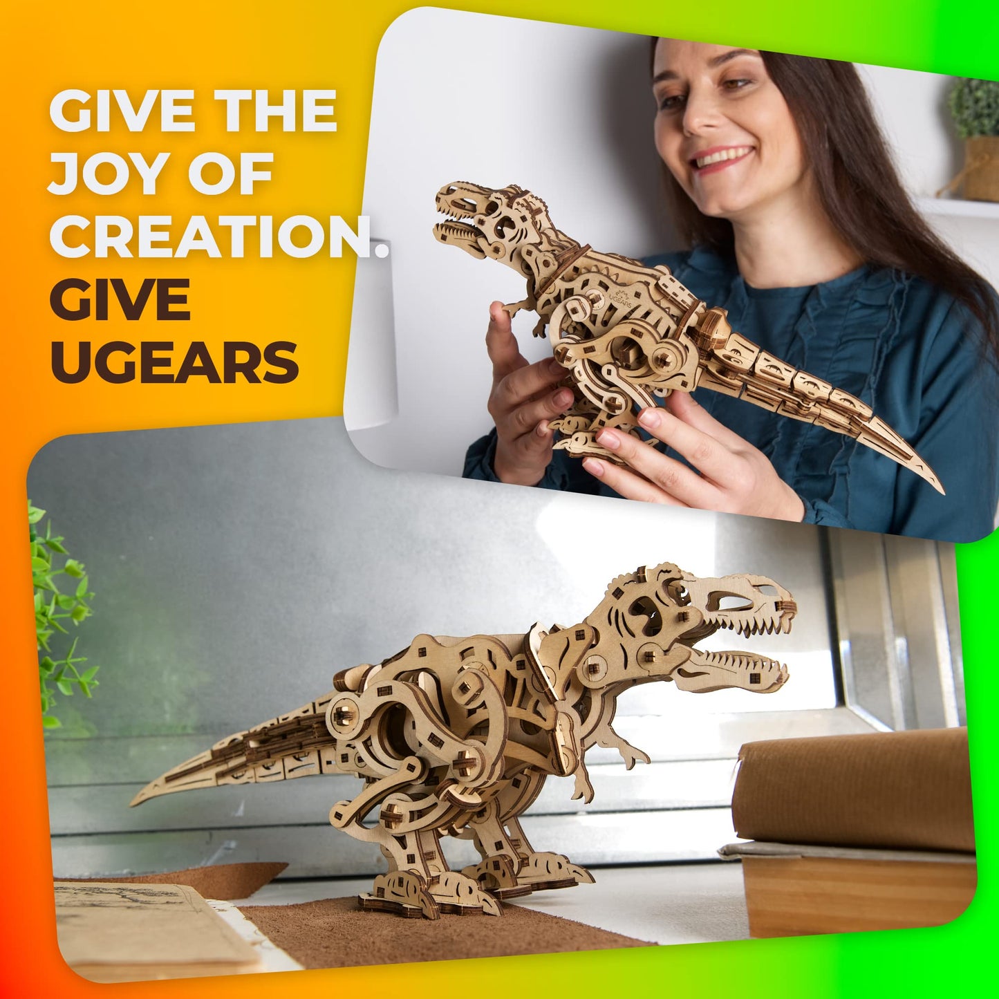 UGEARS Tyrannosaurus Rex 3D Wooden Puzzles for Adults - Wooden Model Kits for Adults D Rex Dinosaur Puzzle Kit Mechanical Models Automaton Kit Brain Teaser, Hobby Set Home Decoration