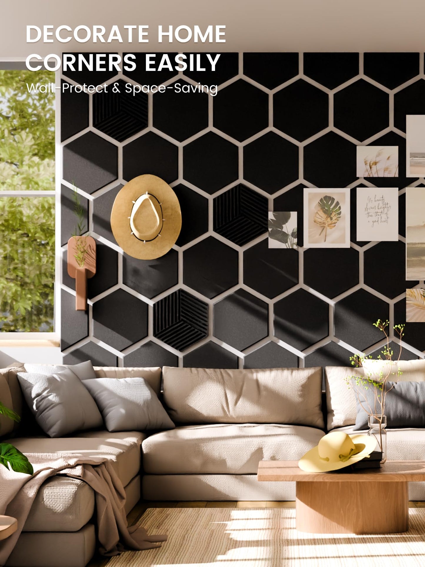 Fluxynara Hexagon Cork Board Alternative for Walls Decor-10-Pack Felt Bulletin Board Tiles,with 30 Pushpins,50 Adhesive Tabs for Office,Classrooms & Home Pin Board Felt Board-Black