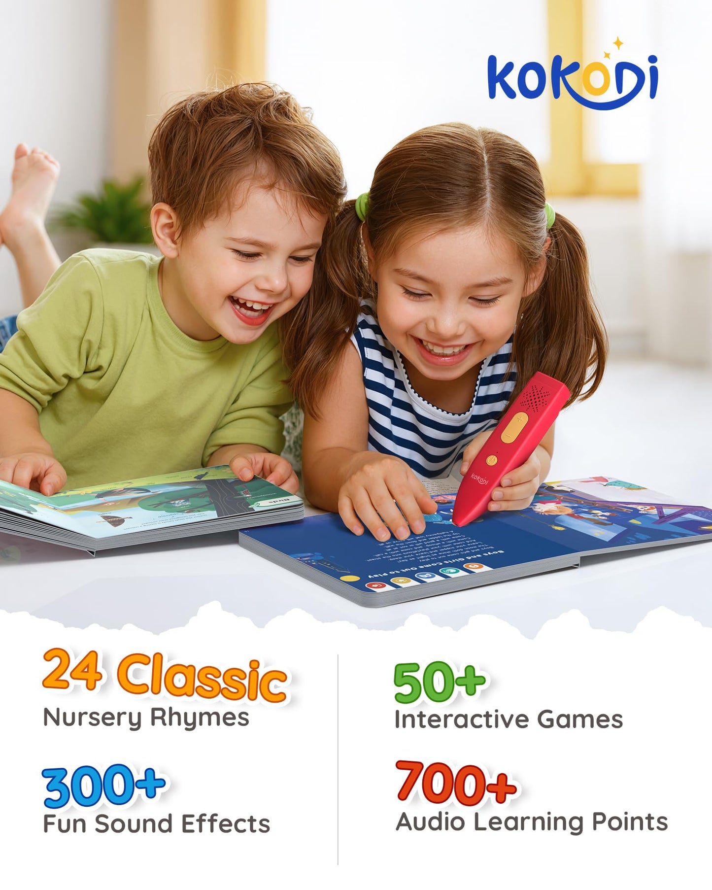 KOKODI Talking Pen Books Sets, Autism Sensory Games, Interactive Audio Sound Books Kids Learning Electronic Toys for Toddlers Kids, Early Educational Gifts Birthday Gifts for Boys Girls Age 2 3 4 5