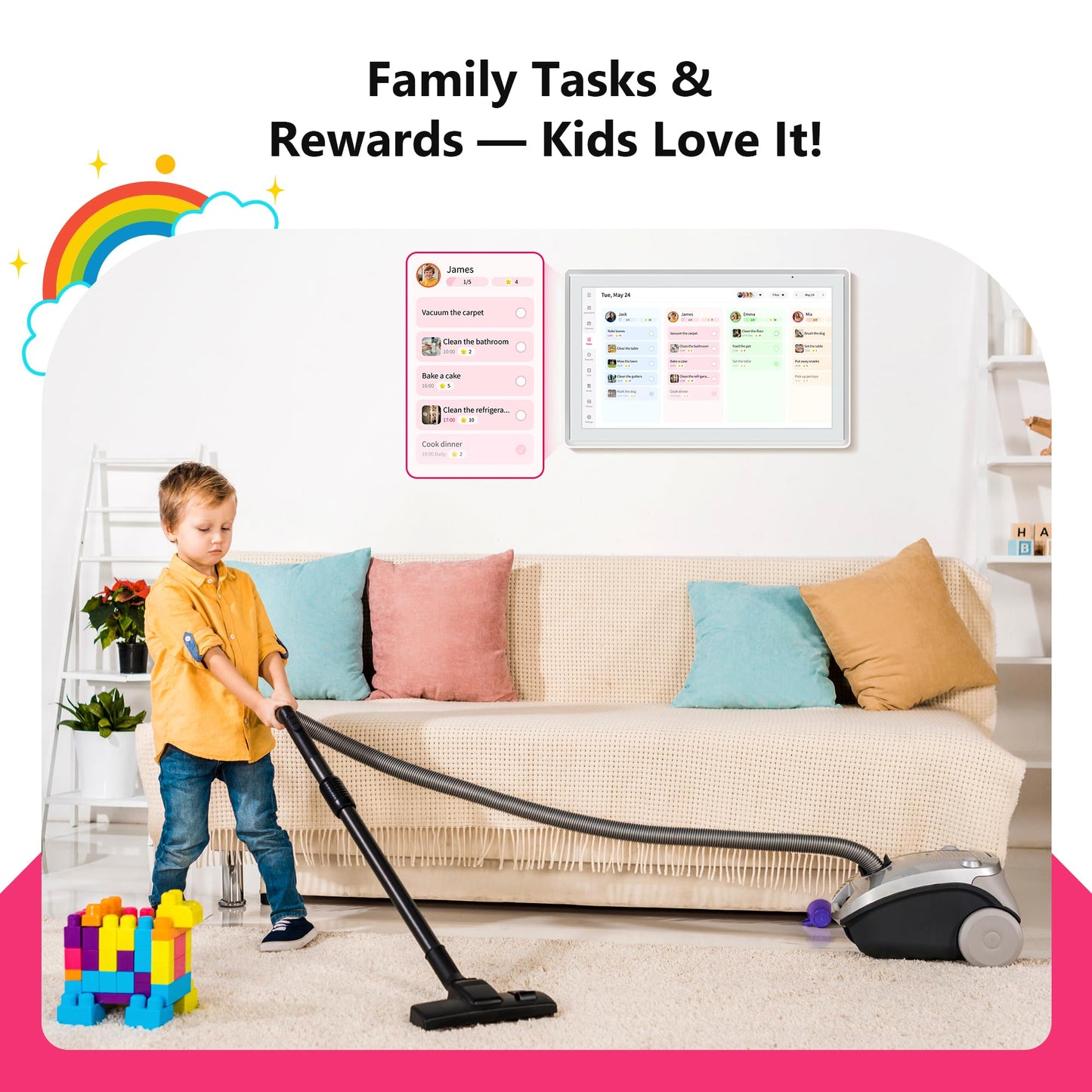 21.5 Inch Digital Calendar, Full HD Touchscreen Smart Planner for Family Schedules - Wall Mount, Great for Seamless Daily Planning & Household Organization, with LED Reminder Light