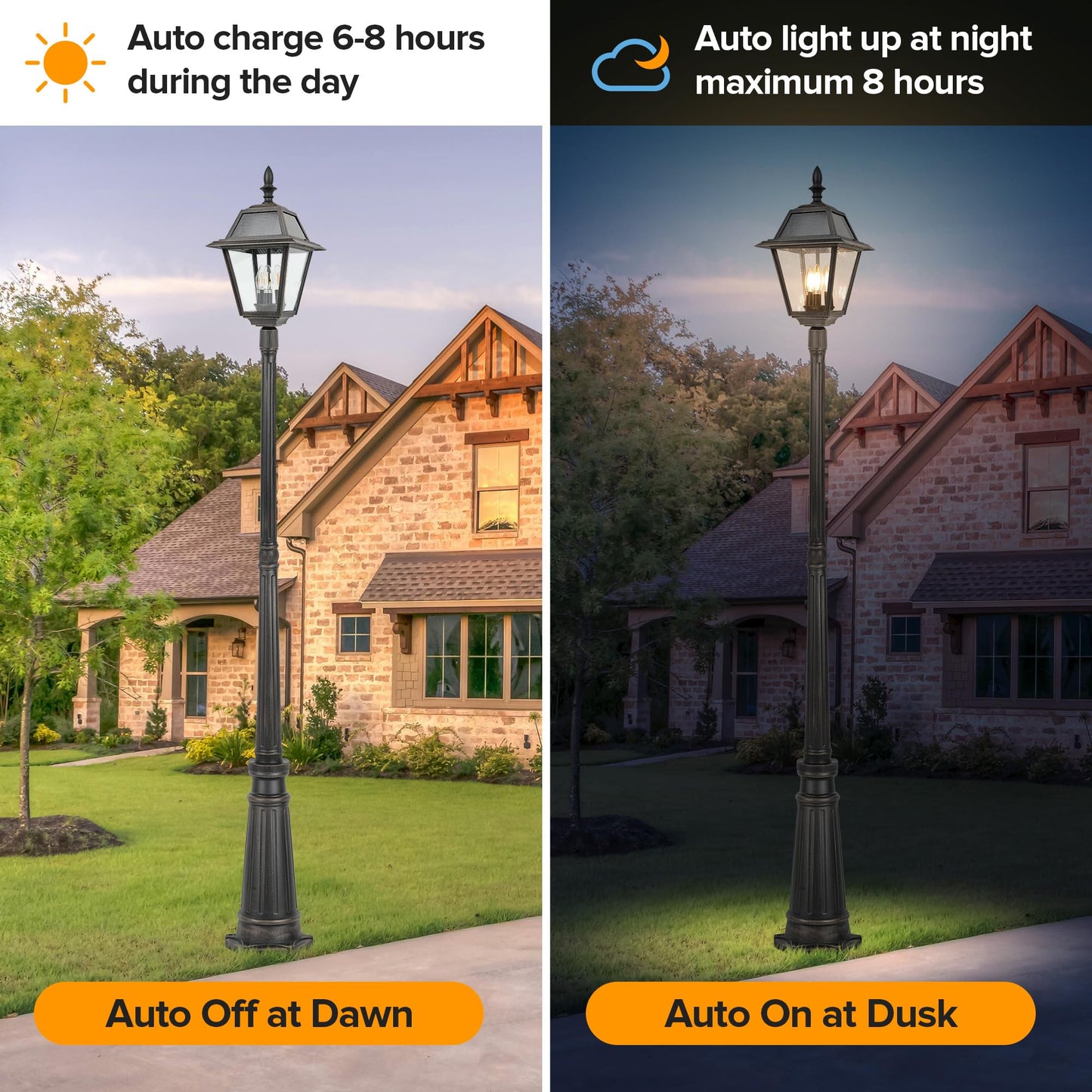 LUTEC Outdoor Solar Lamp Post Light, 300LM Waterproof, Aluminum, Brown, Dusk to Dawn for Garden, Patio, Yard
