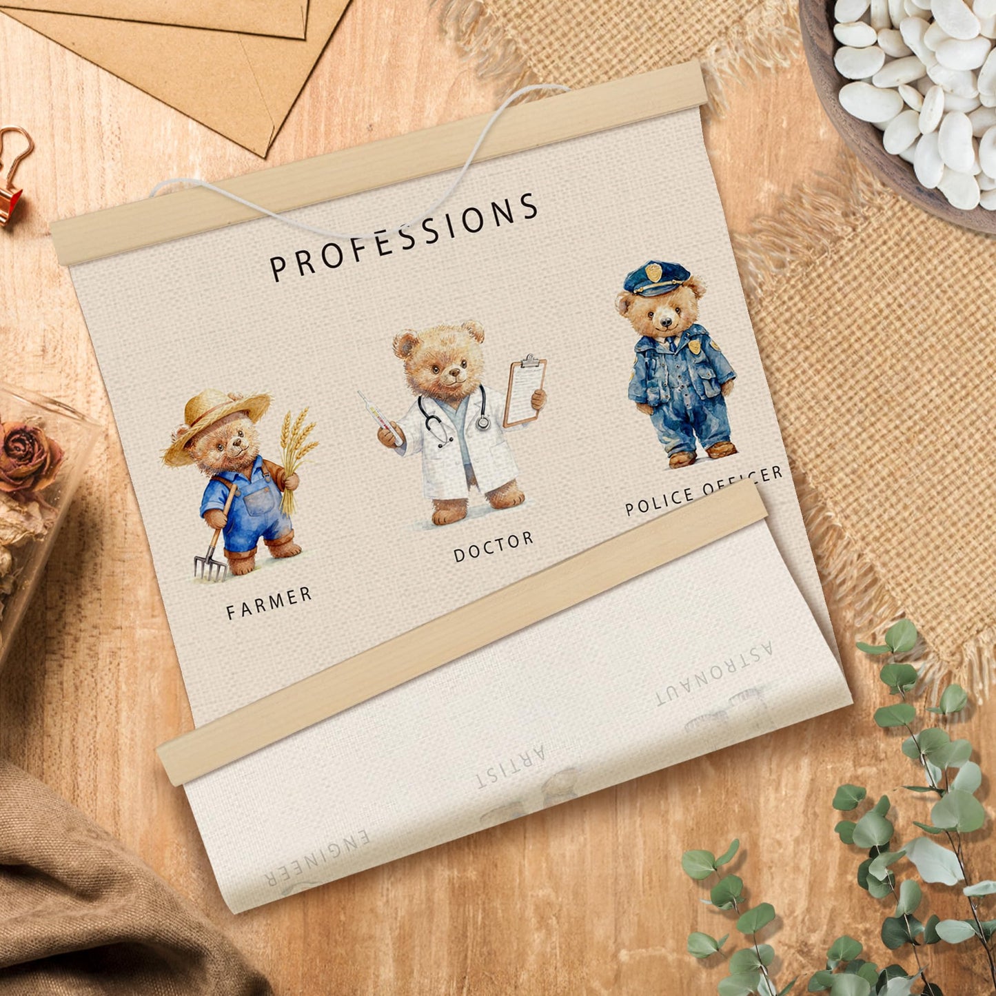 MOTERMATE Bear Professions Poster Hanger Frame, Bear Nursery Wall Hanging Decor Art Framed for Toddler Kids Boys Room Bedroom Playroom Classroom, Kids Room Wall Poster Prints, 12x16 Inch