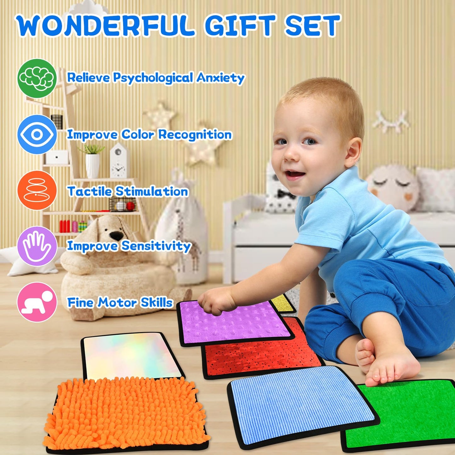 Bouiexye 10 Sets Sensory Mats for Autistic Children Textured Sensory Tiles Sensory Toys Babies and Toddlers with Sensory Issues Tactile Sensory Walls Fidgeting Educational Activity (Square)