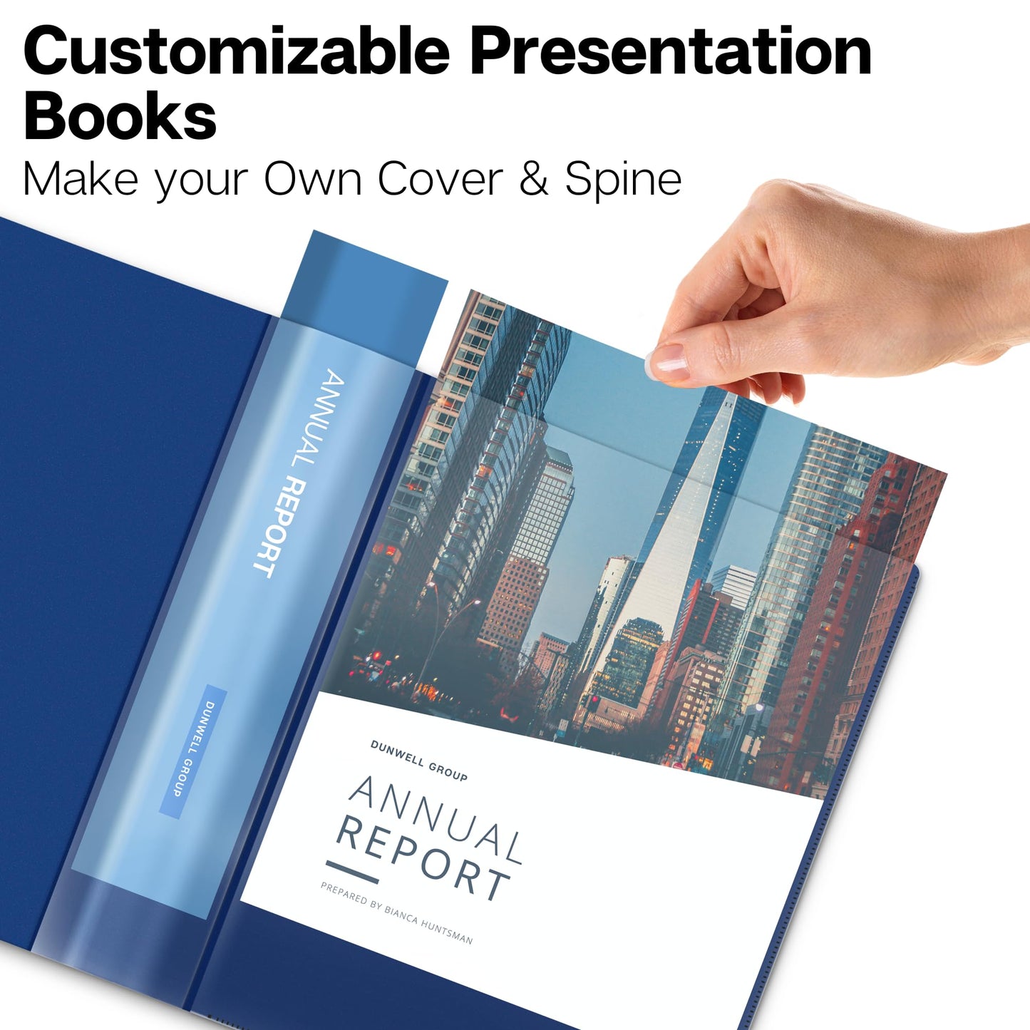 Dunwell Presentation Binder 48-Pocket, Displays 96 Pages, 8.5x11 Portfolio Binder with Plastic Sleeves, Storage and Organizer for Documents, Photos, Kids Artwork, Projects, Recipes (Blue)