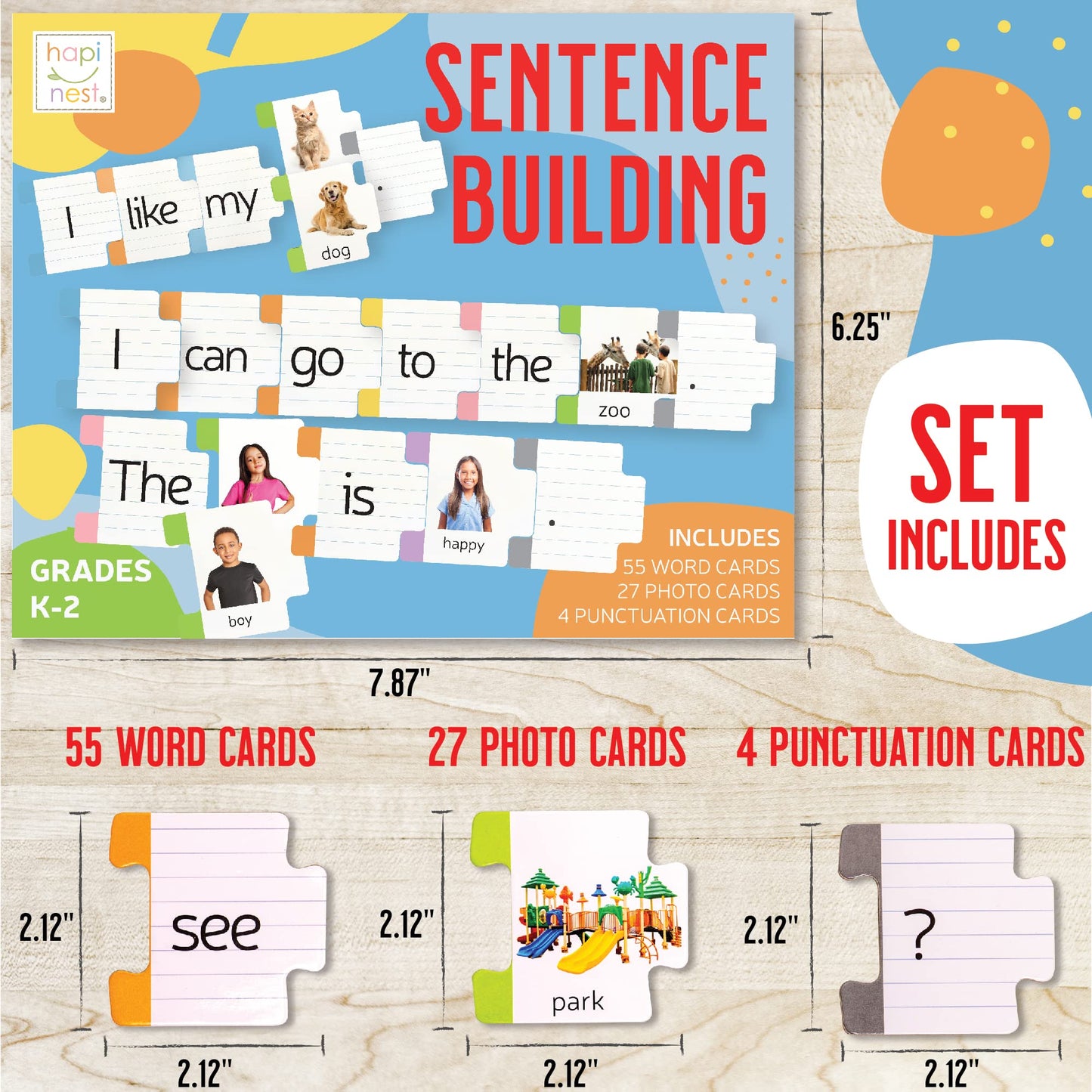 Hapinest Sentence Building for Kids, Learning Game Grammar Reading & Speech Therapy Materials Activities, Kindergarten 1st 2nd Grade Special Education Classroom Must Haves for Teachers & Homeschool