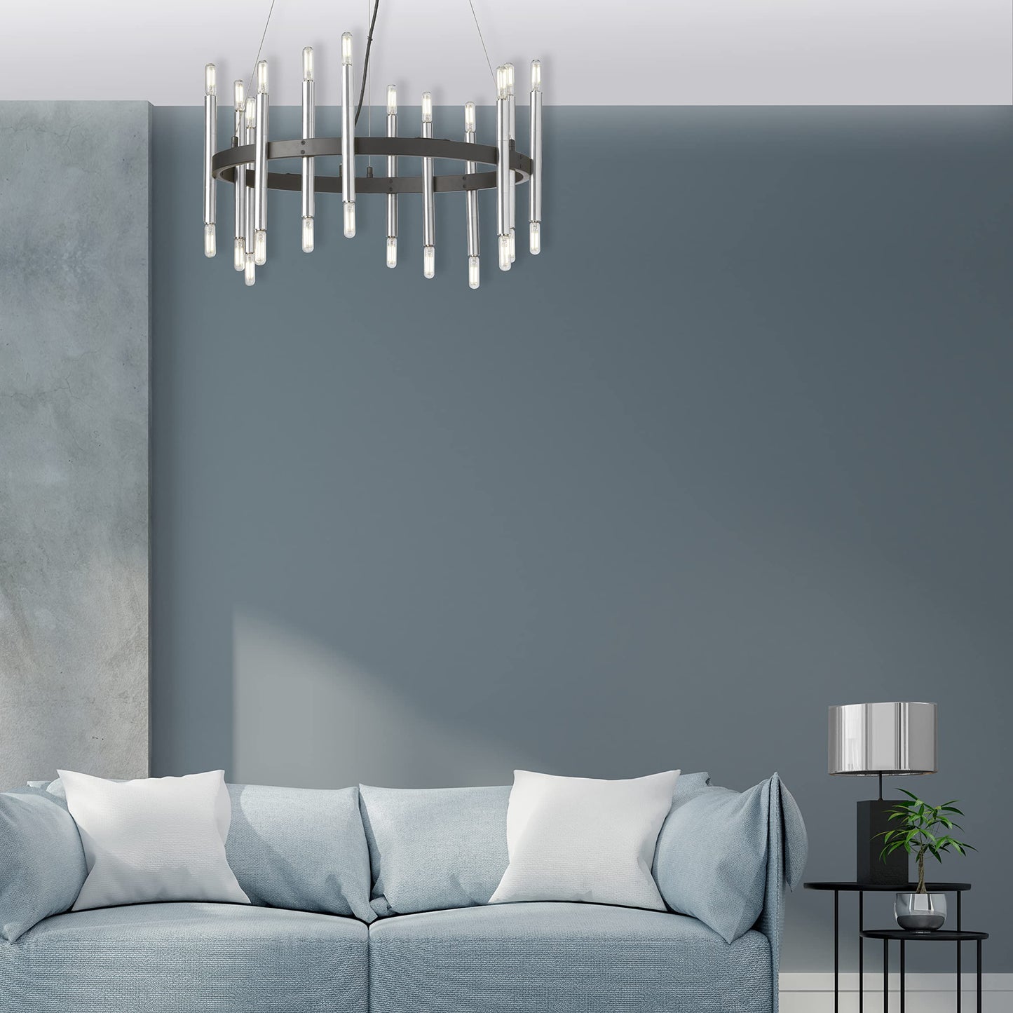 Dainolite 24 Light Chandelier, Matte Black/Polished Chrome, Model DER-2424C-MB-PC, Metal Construction