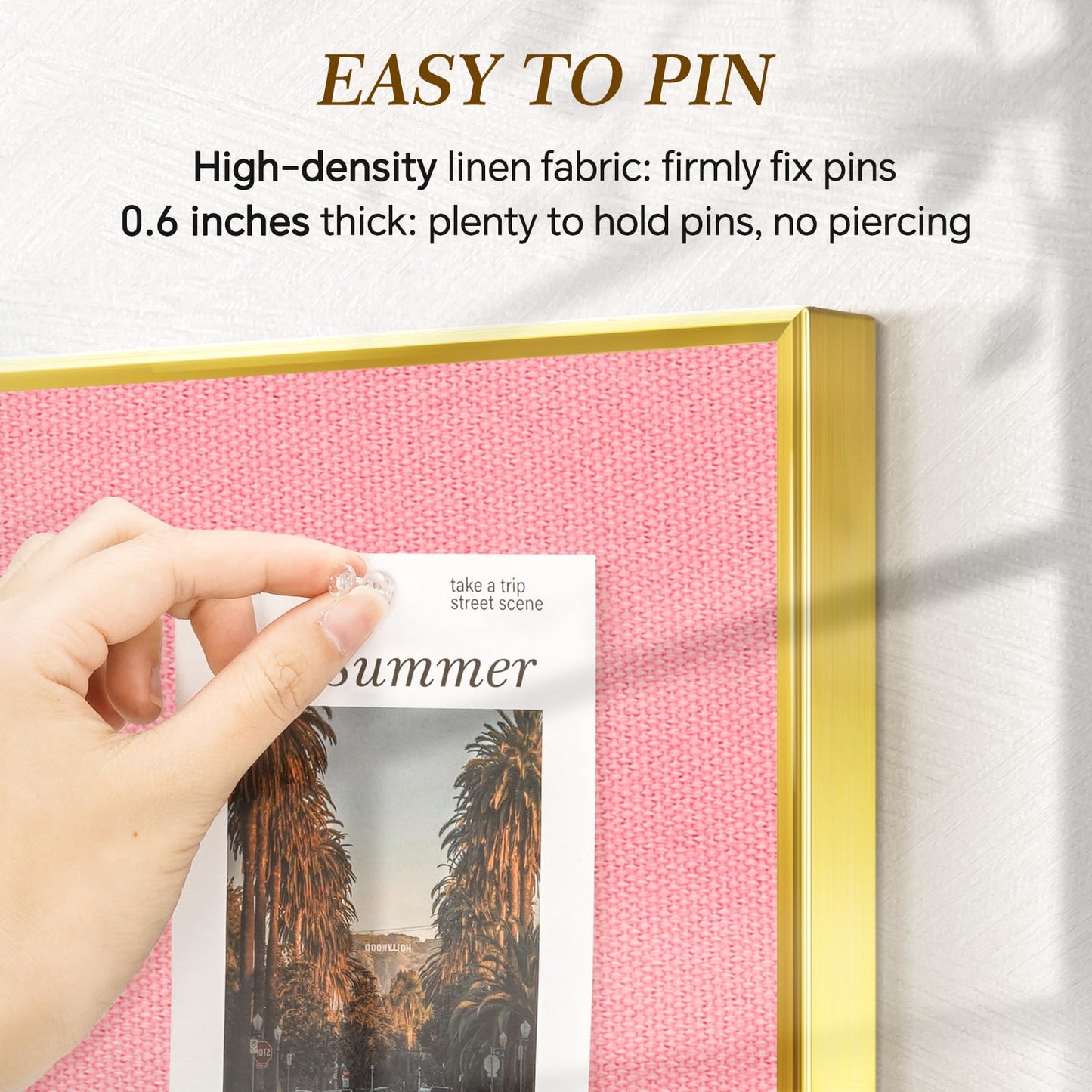 QUEENLINK Linen Bulletin Board 36" x 24", Fabric Pin Board with Gold Aluminum Frame, Decorative Vision Board for Home Office, Bedroom & Dorm Wall Decor, Includes 10 Push Pins, Pink