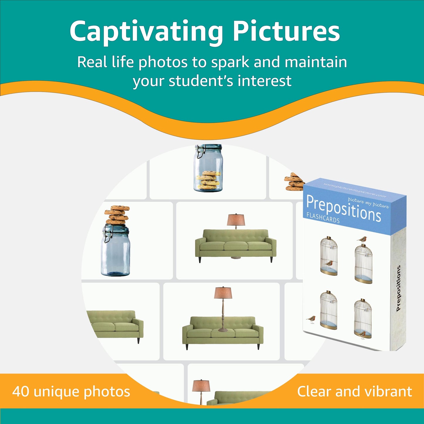 Picture My Picture Prepositions Flash Card Set – Speech Therapy Tool for Vocabulary, Communication & Thinking, Scratch-Resistant with Activity Guide, Suitable for Education, ESL & ABA – Set of 40