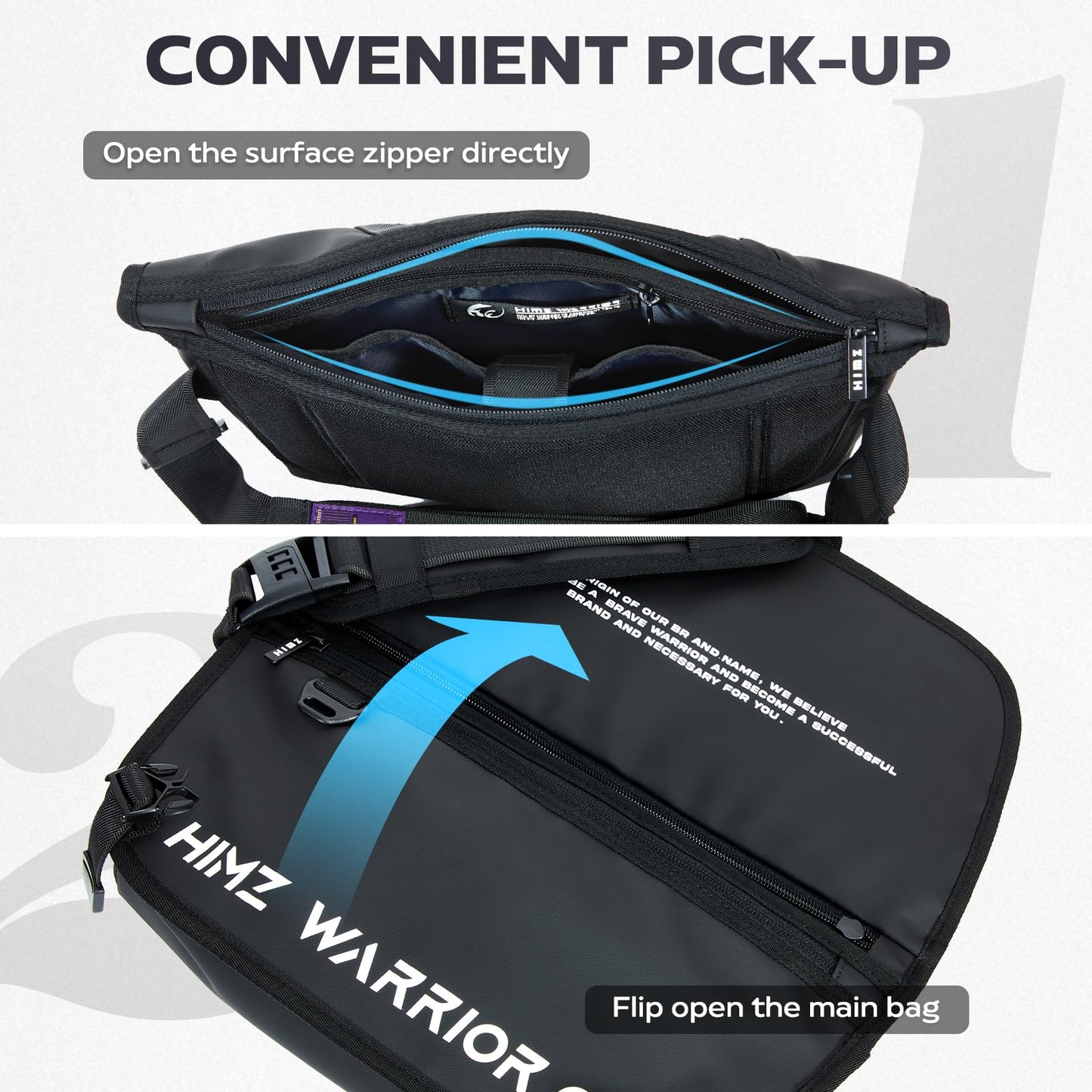 HIMZ WARRIOR Crossbody Sling Bag Men Heavy Duty Chest Bag Sport Travel Daily Use Water Resistent Stylish Casual Messenger Bag Durable Black