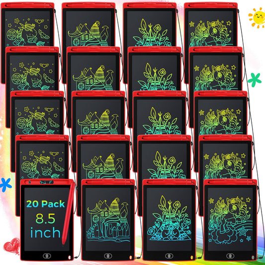 Zhehao 20 Pack LCD Writing Tablet for Kids: 8.5 Inch Colorful Drawing Doodle Boards - Reusable Erasable Doodle Board Educational Learning Toys Gifts for Toddlers Ages 3-8 Party Favors(Red,Classic)