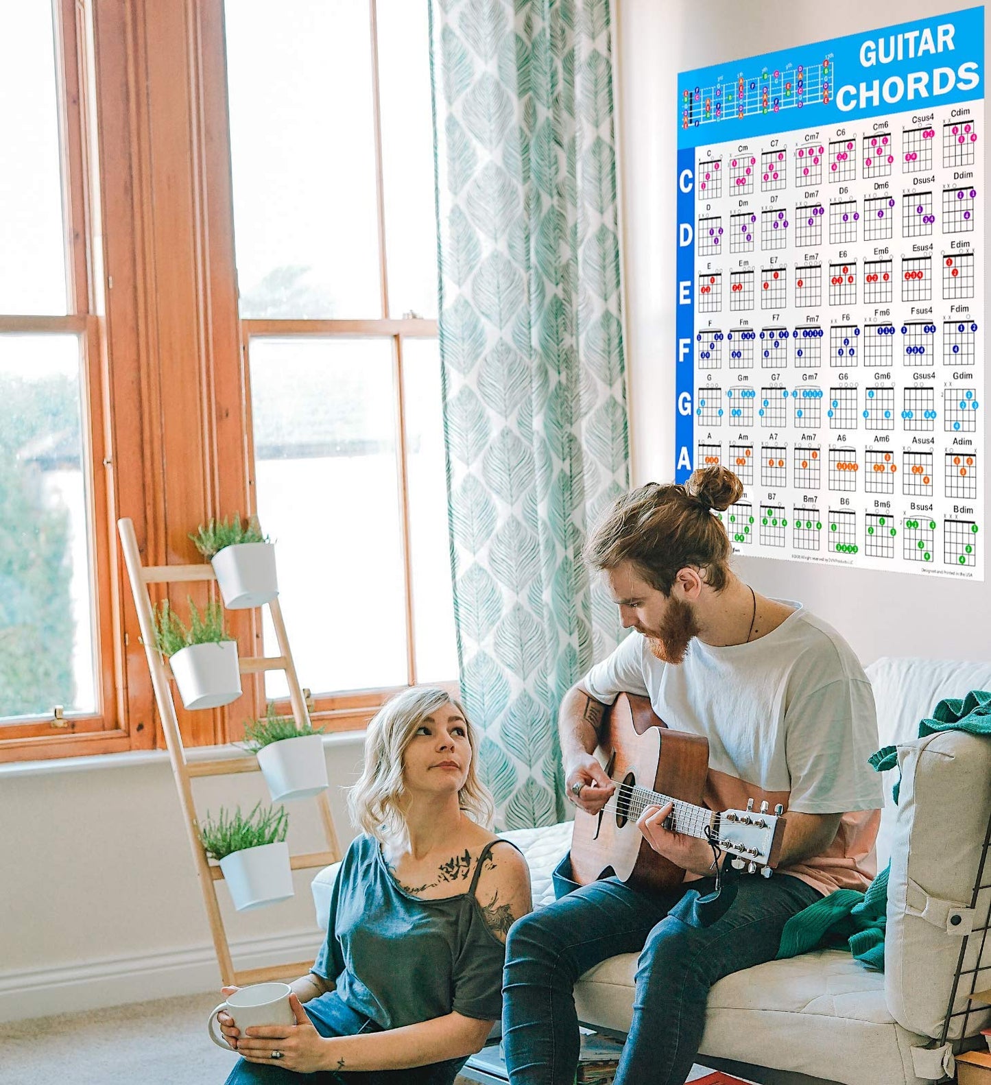 QMG Guitar Chord Poster (24"x30"), Educational Reference Guide for Beginners, 56 Color Coded Chords