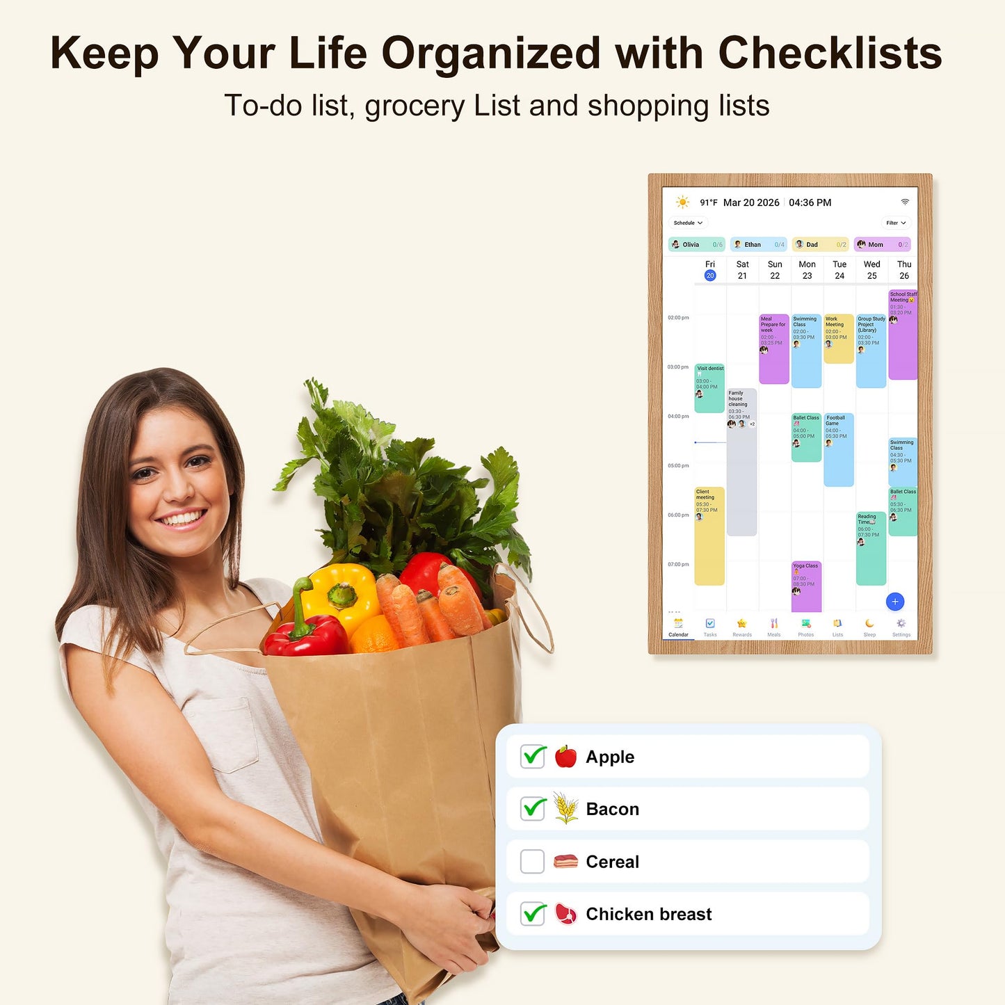Digital Calendar – 27 Inch Electronic Wall Calendar & Chore Chart, Smart Family Organizer with Interactive Touchscreen Display, Wall Mount in Portrait or Landscape