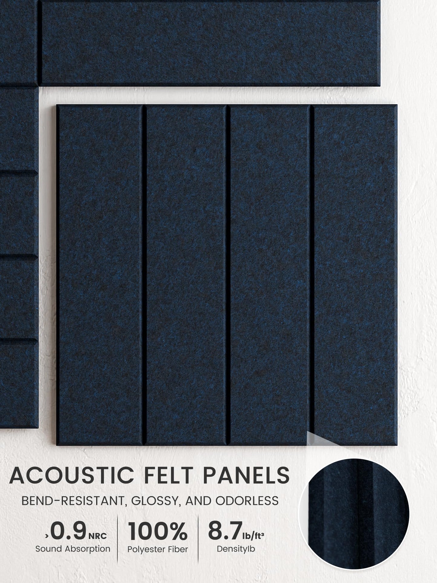 Bumusty Large Cork Board Alternative-48 x 36" Felt Bulletin Board Tiles, with 30 Pushpins, 70 Adhesive Tabs, Bold-Stripe 12-Pack, Cork Boards for Office Push Pin Board Felt Board-Carbon Blue