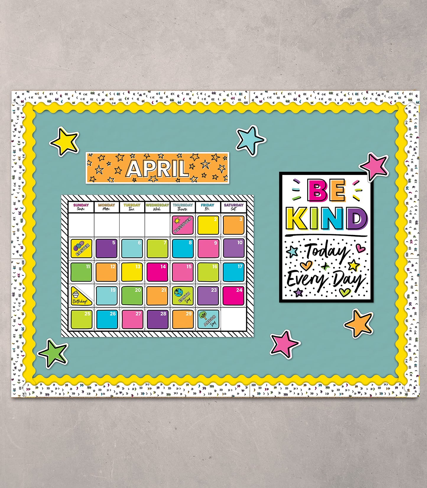 Carson Dellosa Kind Vibes 129 pc Set Wall Calendar, Monthly Headers, Birthdays, Holidays, Number Cover Ups, Motivational Poster, Star Cutouts, and More for Bulletin Board and Classroom Decor