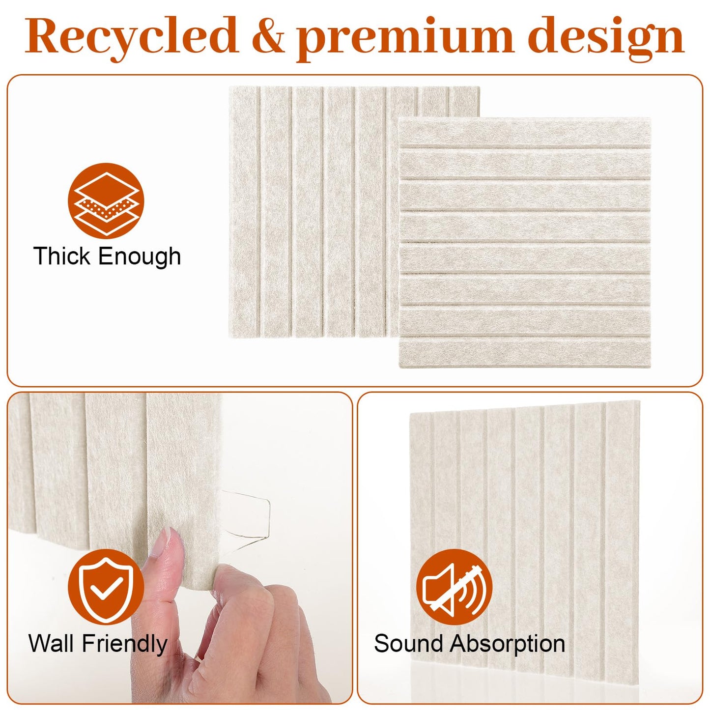 Kuyeyzu 12 Pack Felt Slatted Bulletin Board 11.8x11.8 Inches Alternative to Cork Boards for Walls with 60 Adhesive Tabs and Pushpins for Office Home Room Decor