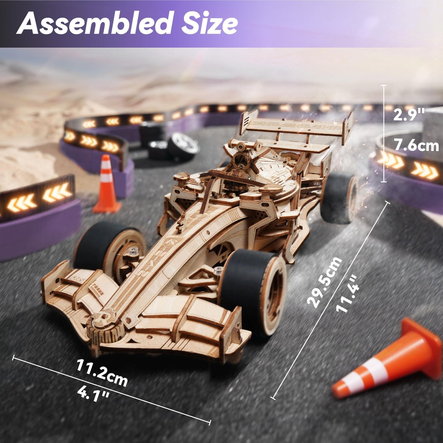 ROBOTIME 3D Puzzles for Adults, 1:18 Scale Wooden Formula Racing Car LK505, Wood Mechanical Model Car Kits to Build, Cool Crafts for Teens & Adults Project Kits Model Building Set