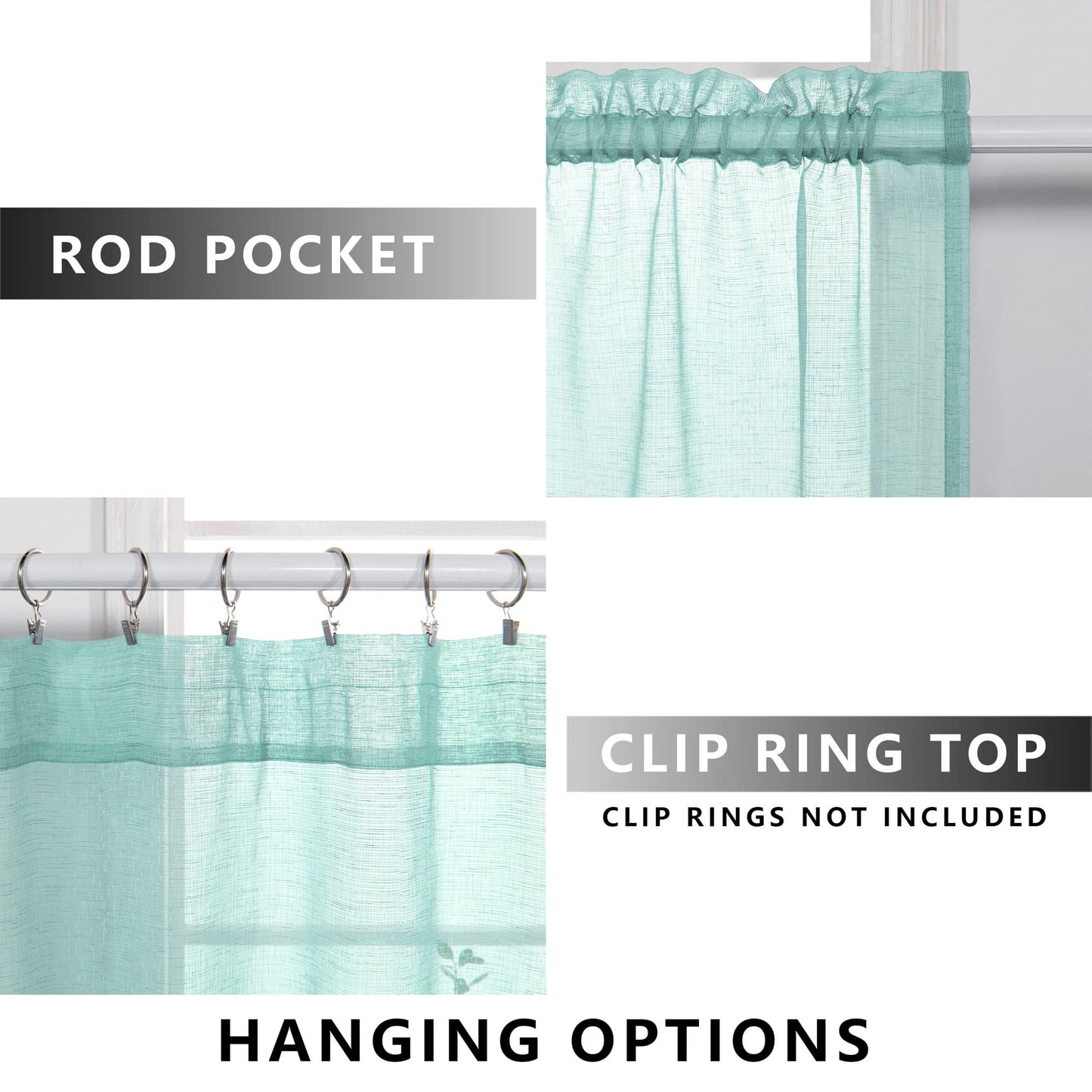 KOUFALL Aqua Curtains 63 Inch Length 2 Panels for Bedroom Matching Wall Bedding Semi Sheer Opaque Window Curtains for Bedroom,Seafaom/Retro Mint Green