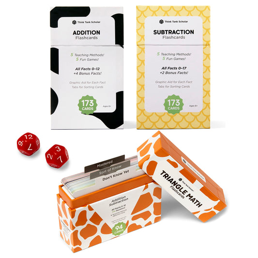 Ultimate Addition & Subtraction Math Mastery Flash Cards Bundle: 722 Equations (All Facts 0-12) for Engaging K-3rd Grade Learning - Fact Family & Single-Fact Cards, Color-Coded, Graphic Illustrations