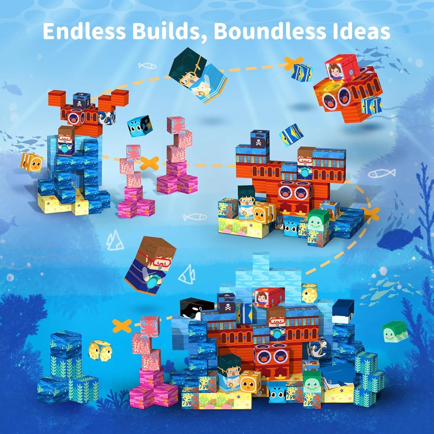 VNLINA Magnetic Building Blocks for Kids - 154Pcs Magnetic Cubes STEM Montessori Sensory Toys Set Creative Gift for Boys Girls Ages 3 4 5 6 7 8 9 10+