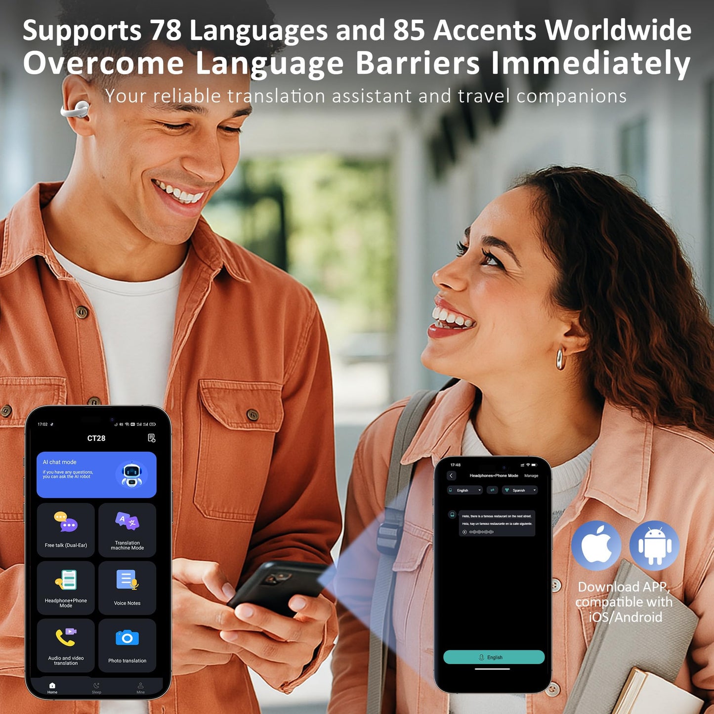 Language Translation Earbuds Real Time, IAMJOY Language Translator Earbuds Open Ear Clip-On Earbuds, Audifonos Traductores Inglés Español Language Translator Device with APP for Travel Study, White