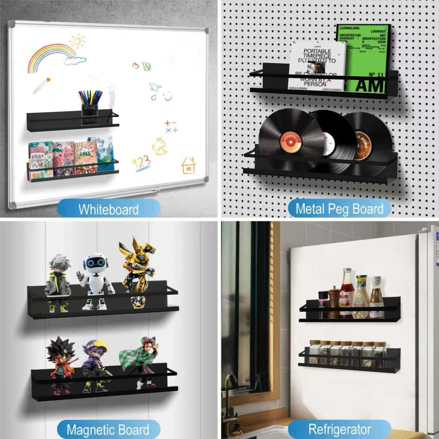 VANPET Metal Magnetic Book Shelf for Whiteboard, Metal Magnetic Bookshelf, Book Display Shelf for Teacher Kids Classroom Office (Black)