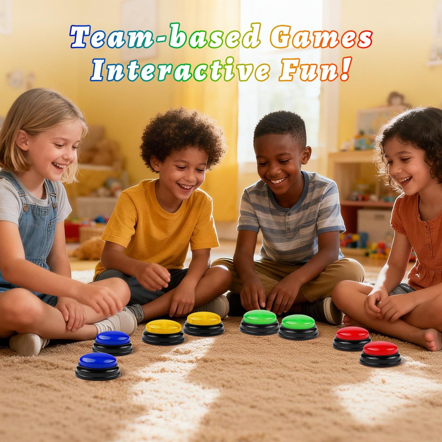 BEAN LIEVE 8-Pack Game Buzzers with 4 Colors & 4 LED Lights Brighter, Portable Answer Buzzers for Classroom Family Game Night Party Trivia, Light Up Buzzer Buttons for Family Feud Jeopardy Style Games
