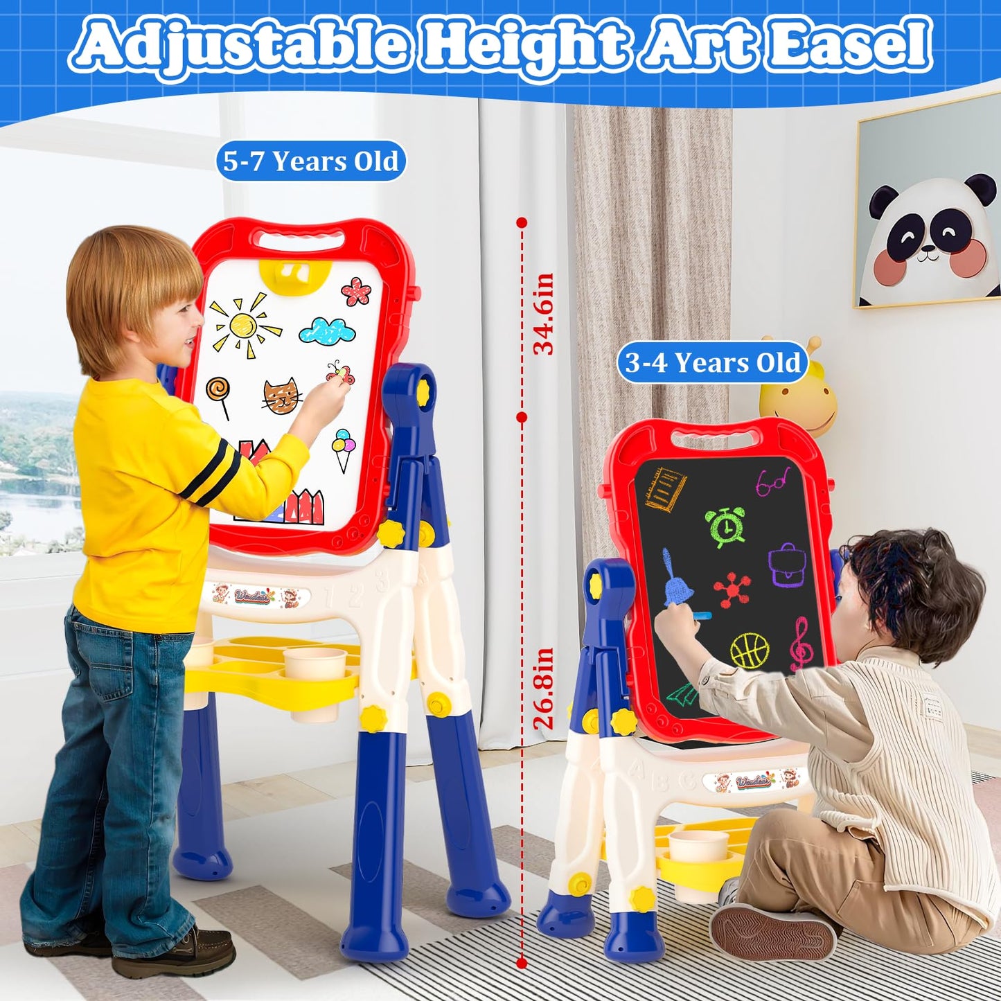 Chalk Board Easel for Kids Toys,Double-Sided Magnetic Kids Chalkboard and Dry Erase Boards,Toddler Toys for 3 Year Old Boy Gift,Art Easel Learning Educational Toy for 3 4 5 Years Old Boys Gift