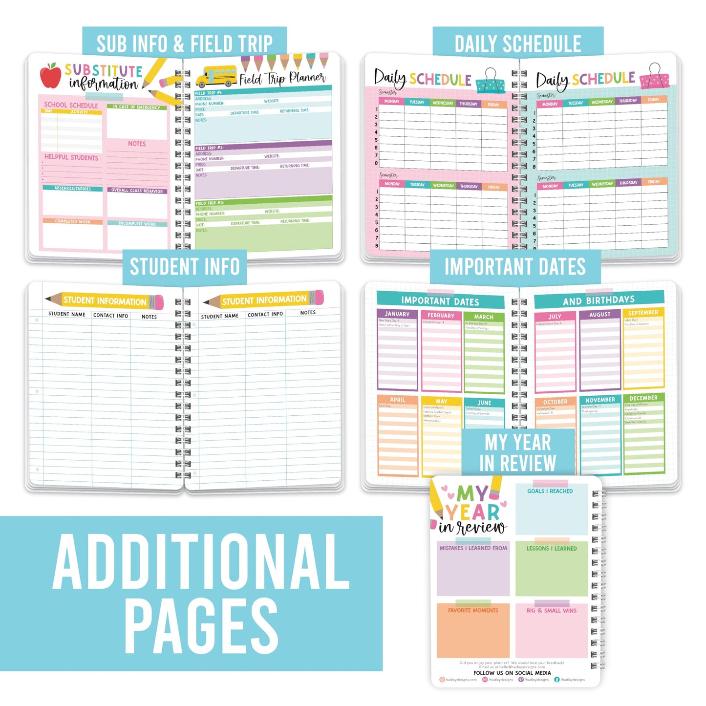 Hadley Designs Teacher Planner 2025-2026 – Lesson Planner Book for Teachers Must Haves, Undated Teacher Planners, Lesson Plan Notebook, Homeschooling Planners, Teachers Appreciation Gifts